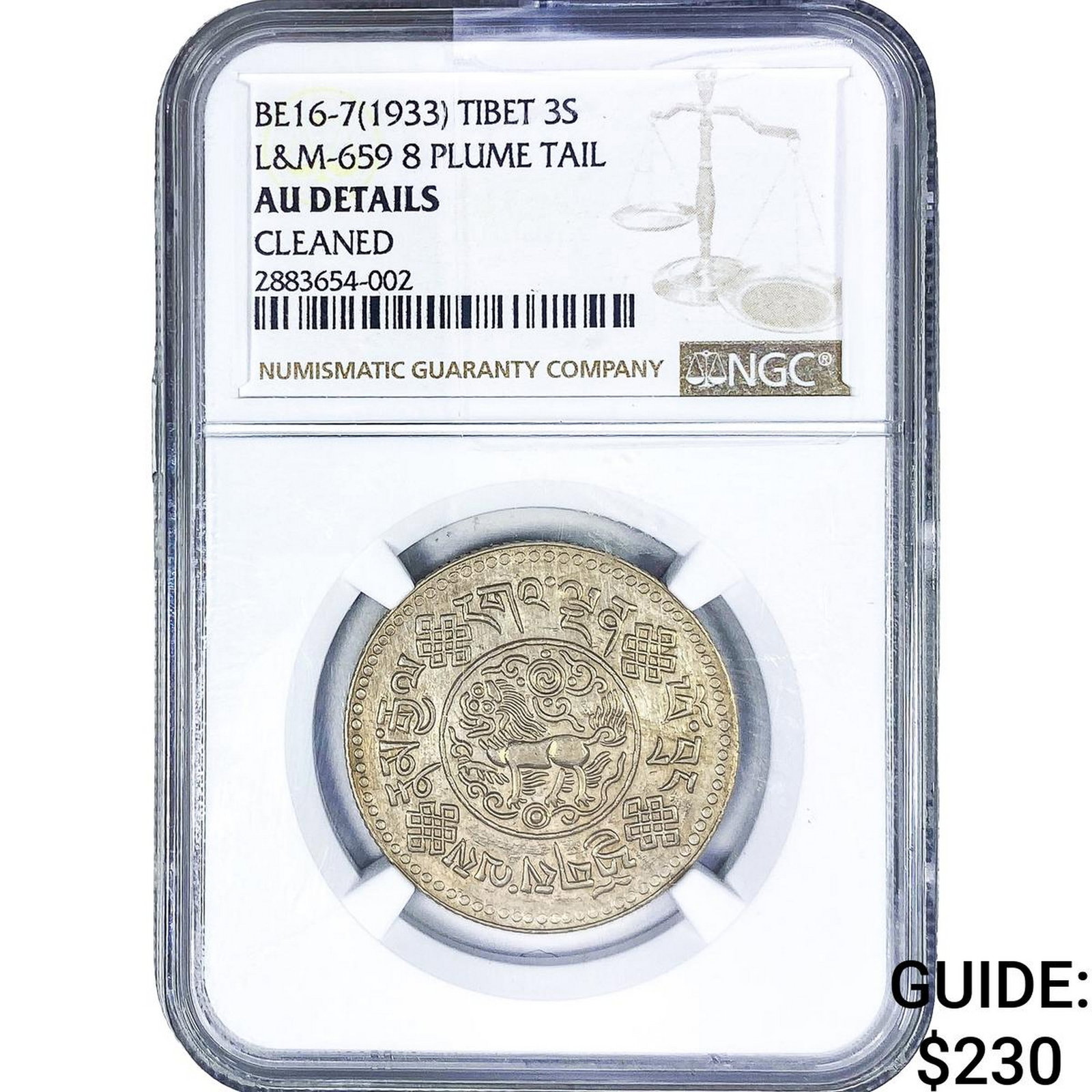 BE 16-7 Tibert Silver 3 Tangka NGC AU Details: BE 16-7 Tibert Silver 3 Tangka NGC AU Details
