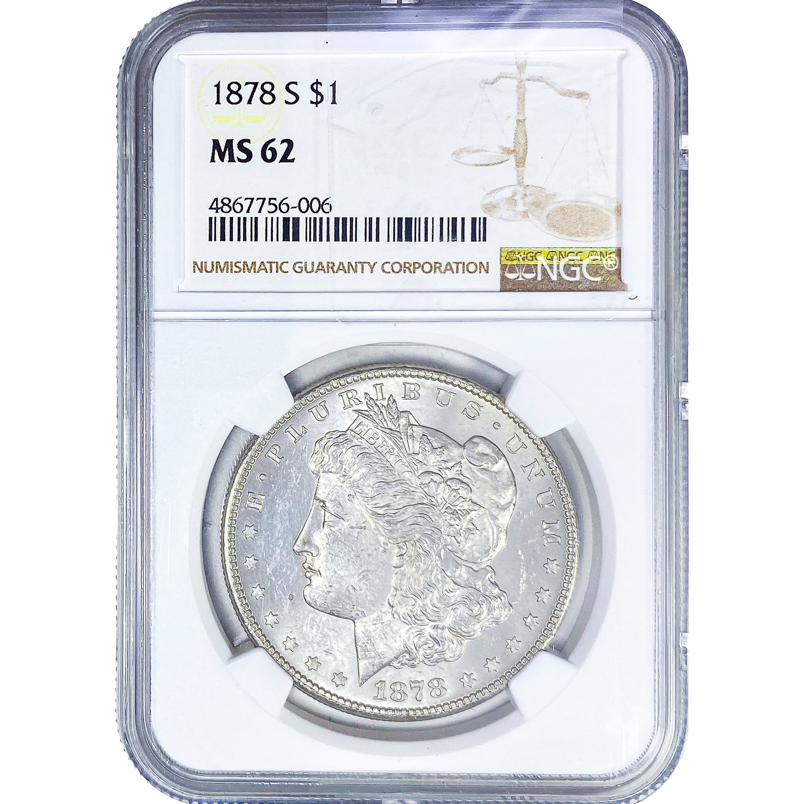 1878-S Morgan Silver Dollar NGC MS62: 1878-S Morgan Silver Dollar NGC MS62