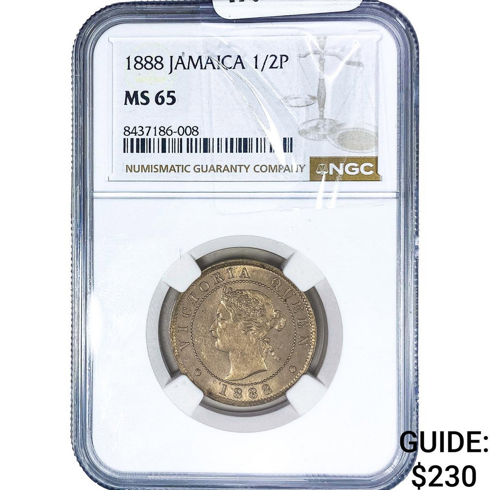1888 Jamaica Nickel 1/2 Penny NGC MS65: 1888 Jamaica Nickel 1/2 Penny NGC MS65