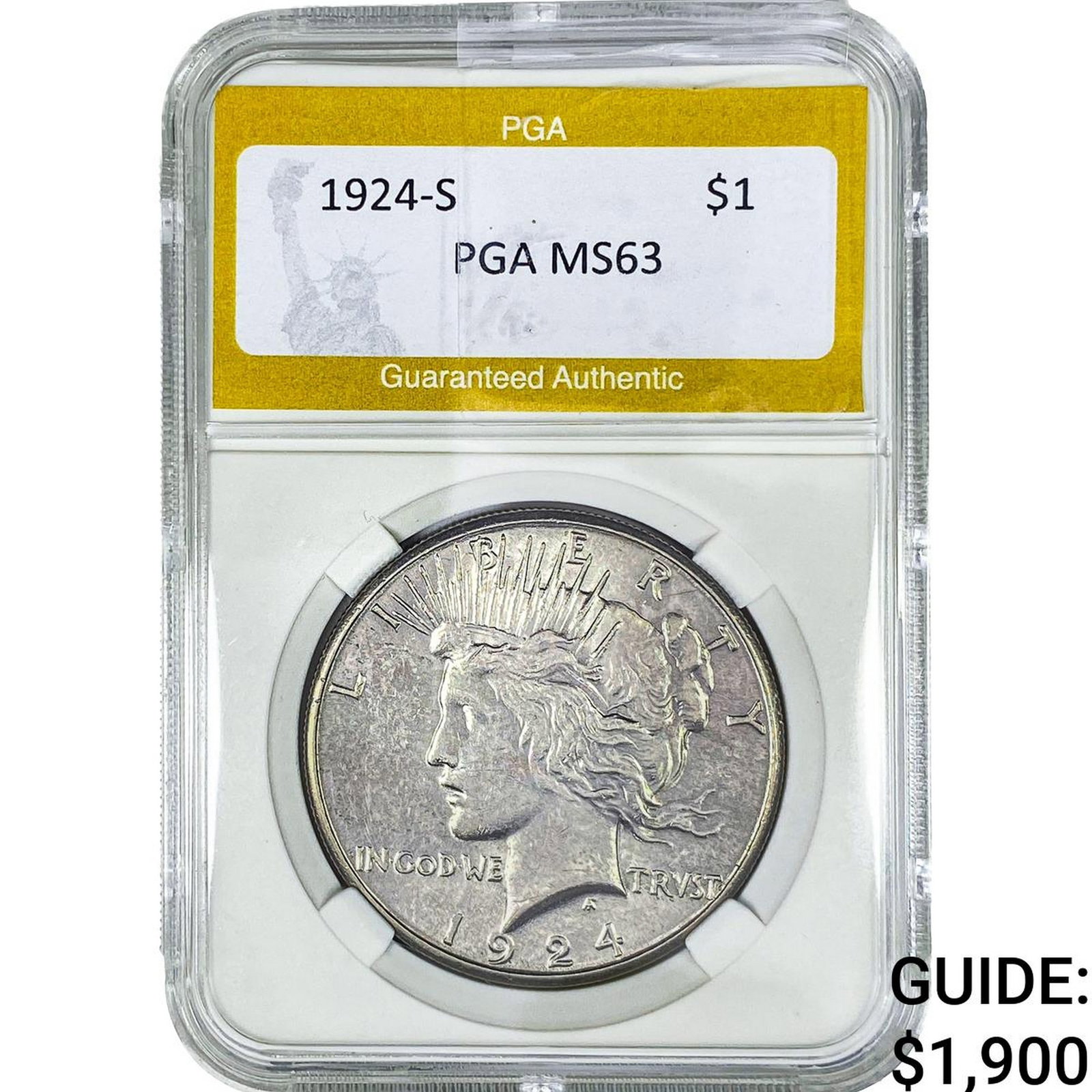 1924-S Silver Peace Dollar PGA MS63: 1924-S Silver Peace Dollar PGA MS63