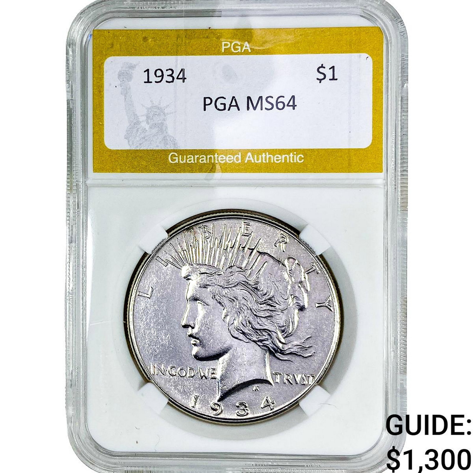 1934 Silver Peace Dollar PGA MS64: 1934 Silver Peace Dollar PGA MS64