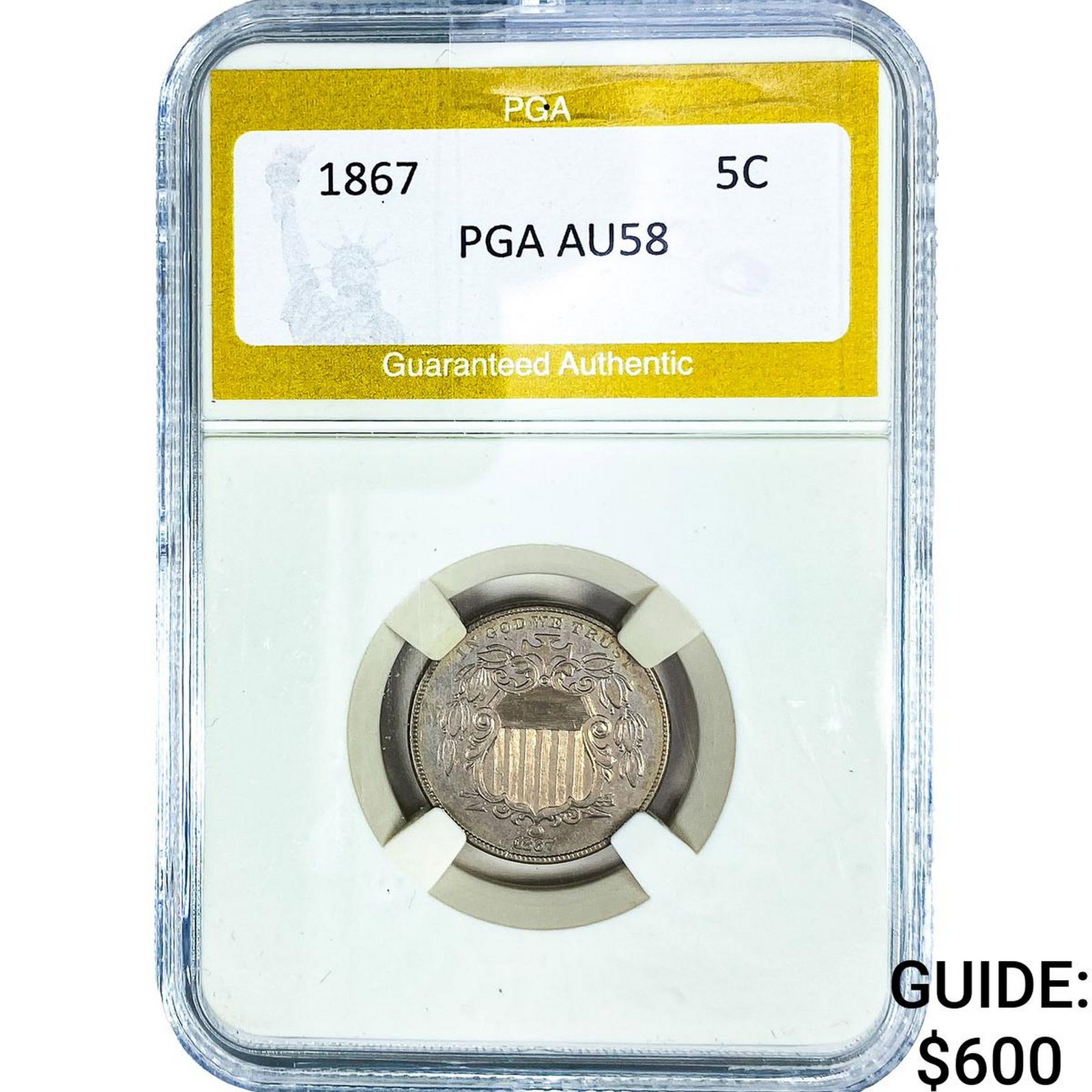 1867 Shield Nickel PGA AU58: 1867 Shield Nickel PGA AU58