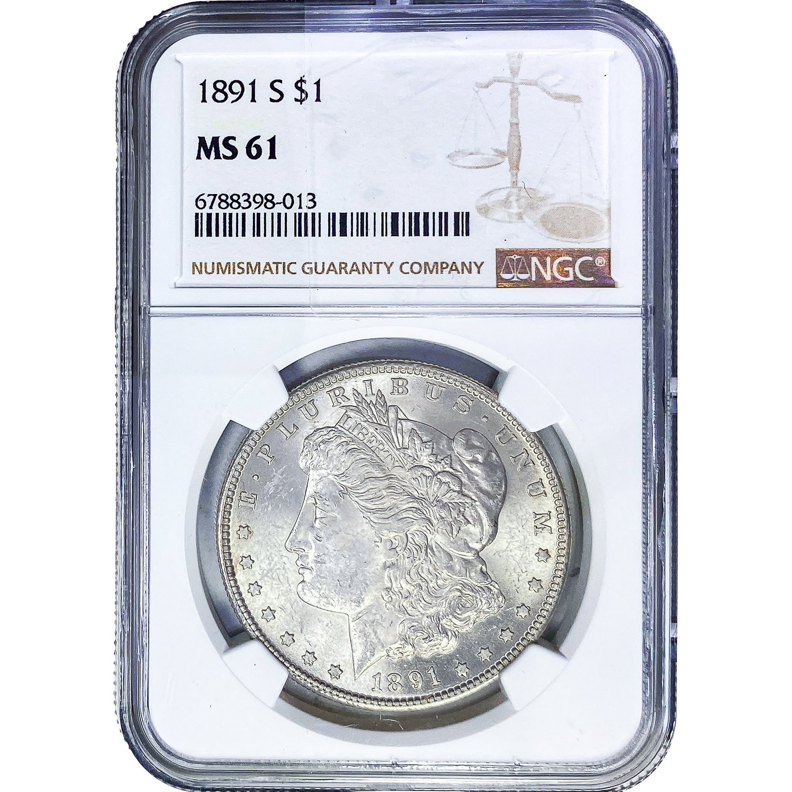 1891-S Morgan Silver Dollar NGC MS61: 1891-S Morgan Silver Dollar NGC MS61