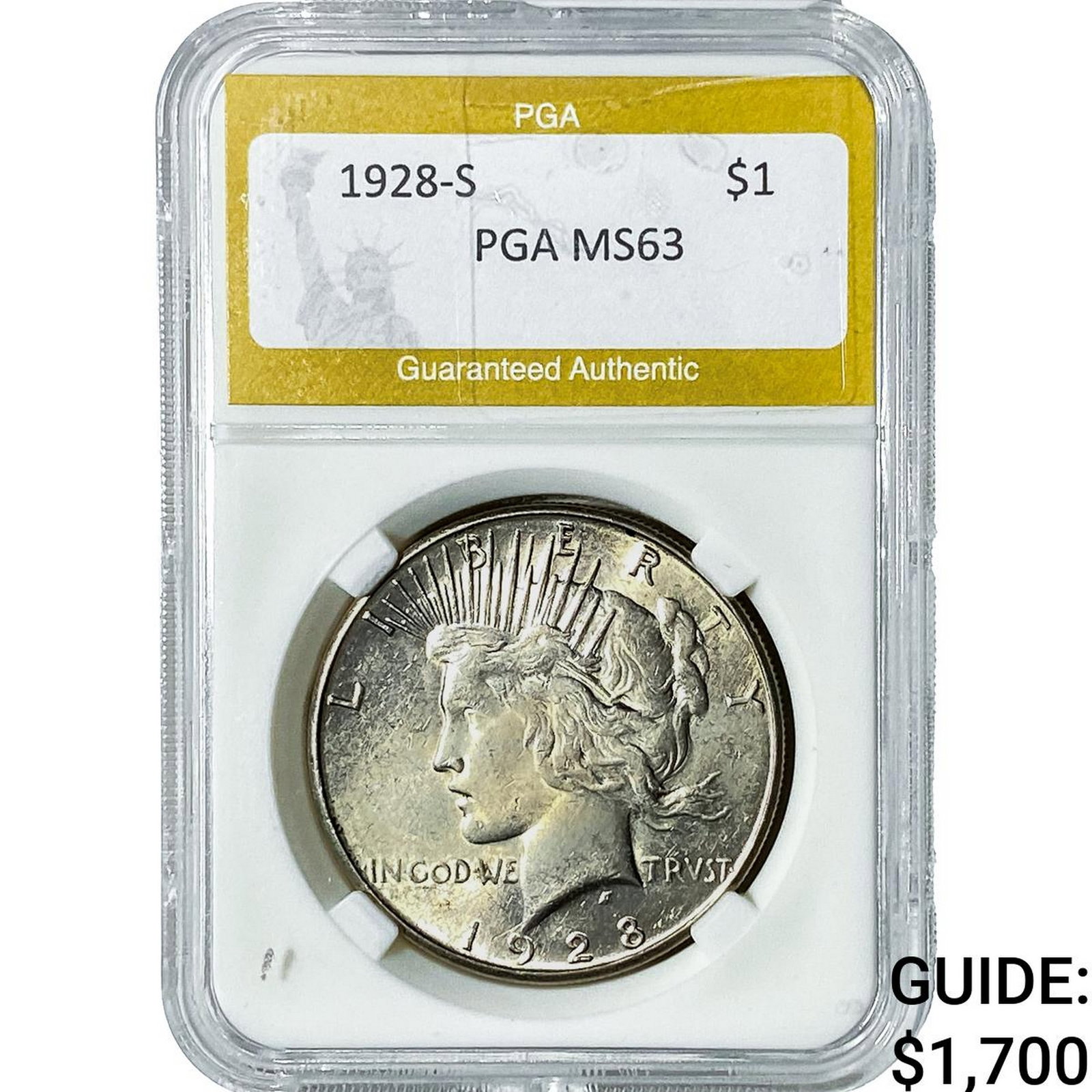 1928-S Morgan Silver Dollar PGA MS63: 1928-S Morgan Silver Dollar PGA MS63