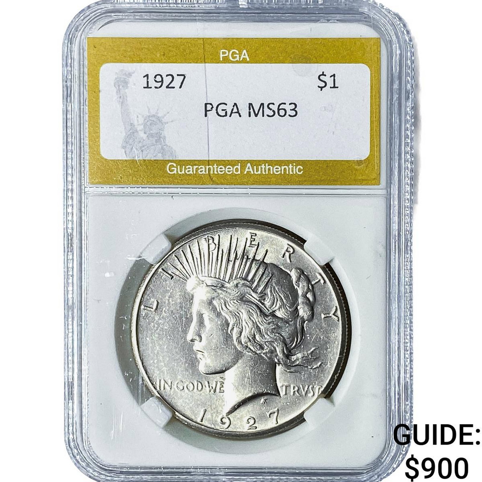 1927 Silver Peace Dollar PGA MS63: 1927 Silver Peace Dollar PGA MS63