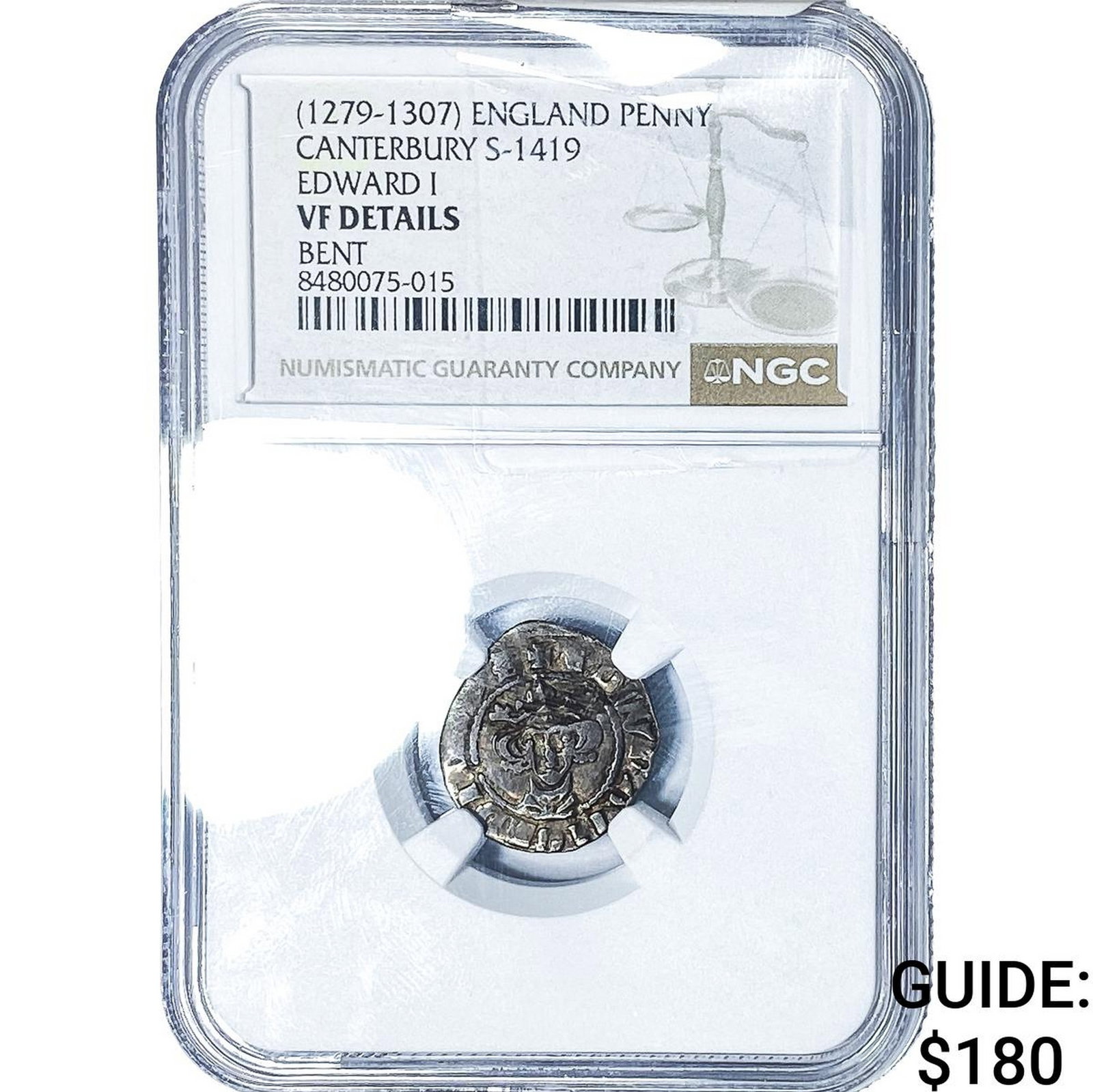 1279-1307 Medieval England Edward I Silver Penny NGC VF Details: 1279-1307 Medieval England Edward I Silver Penny NGC VF Details