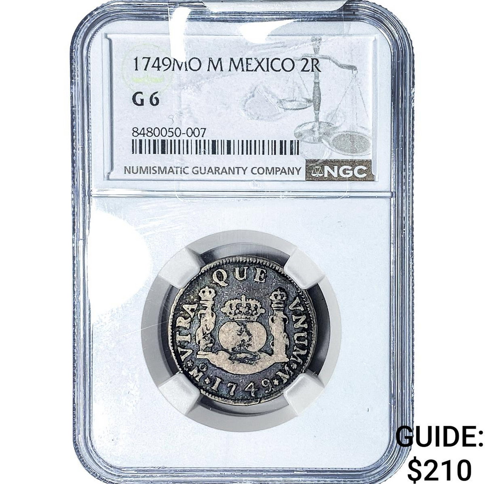 1749-MO Colonial Spain Silver 2 Reales Toned! NGC G6 (1 of 2)