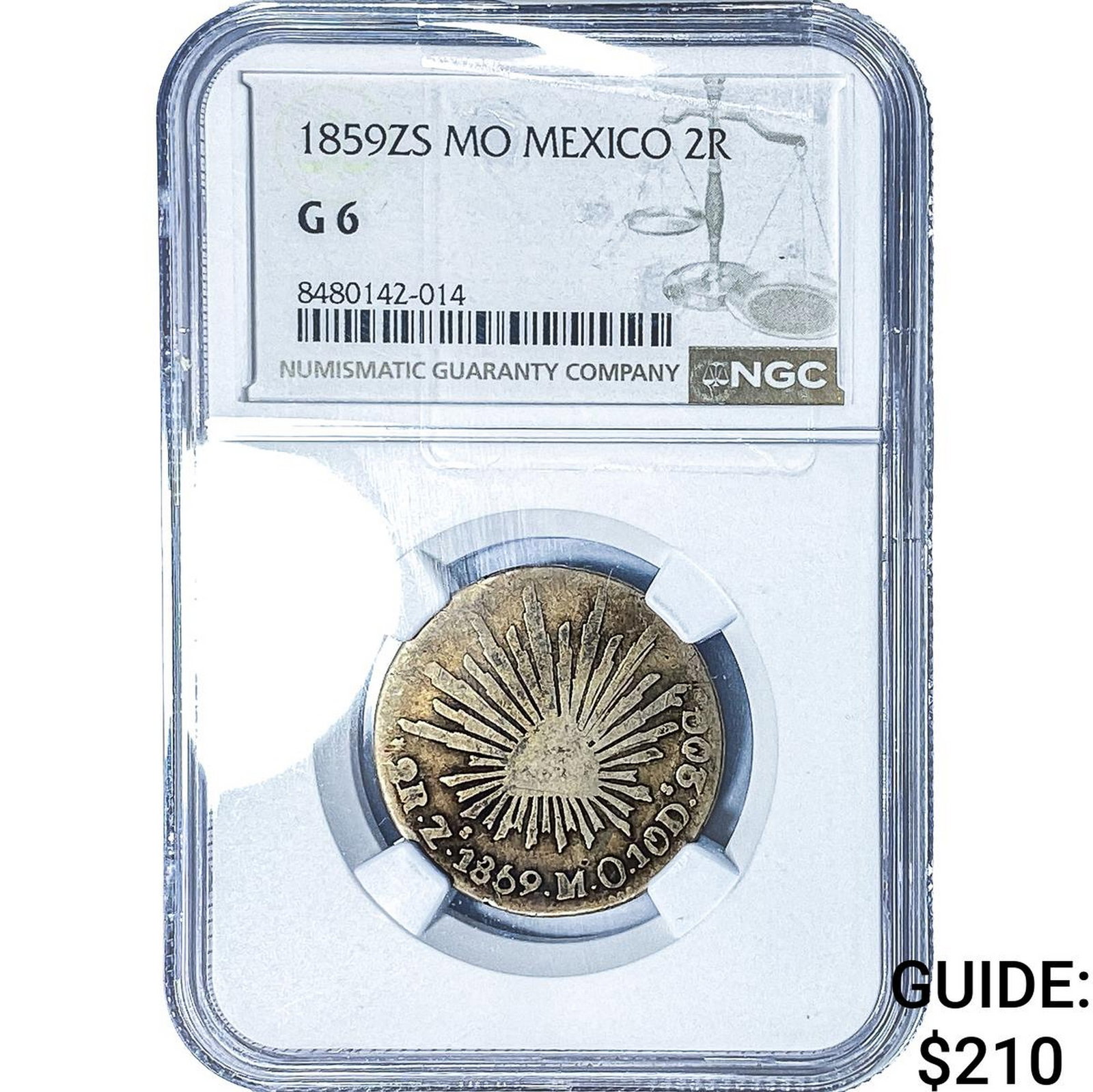 1859-ZS Mexico Silver 2 Reales NGC G6: 1859-ZS Mexico Silver 2 Reales NGC G6