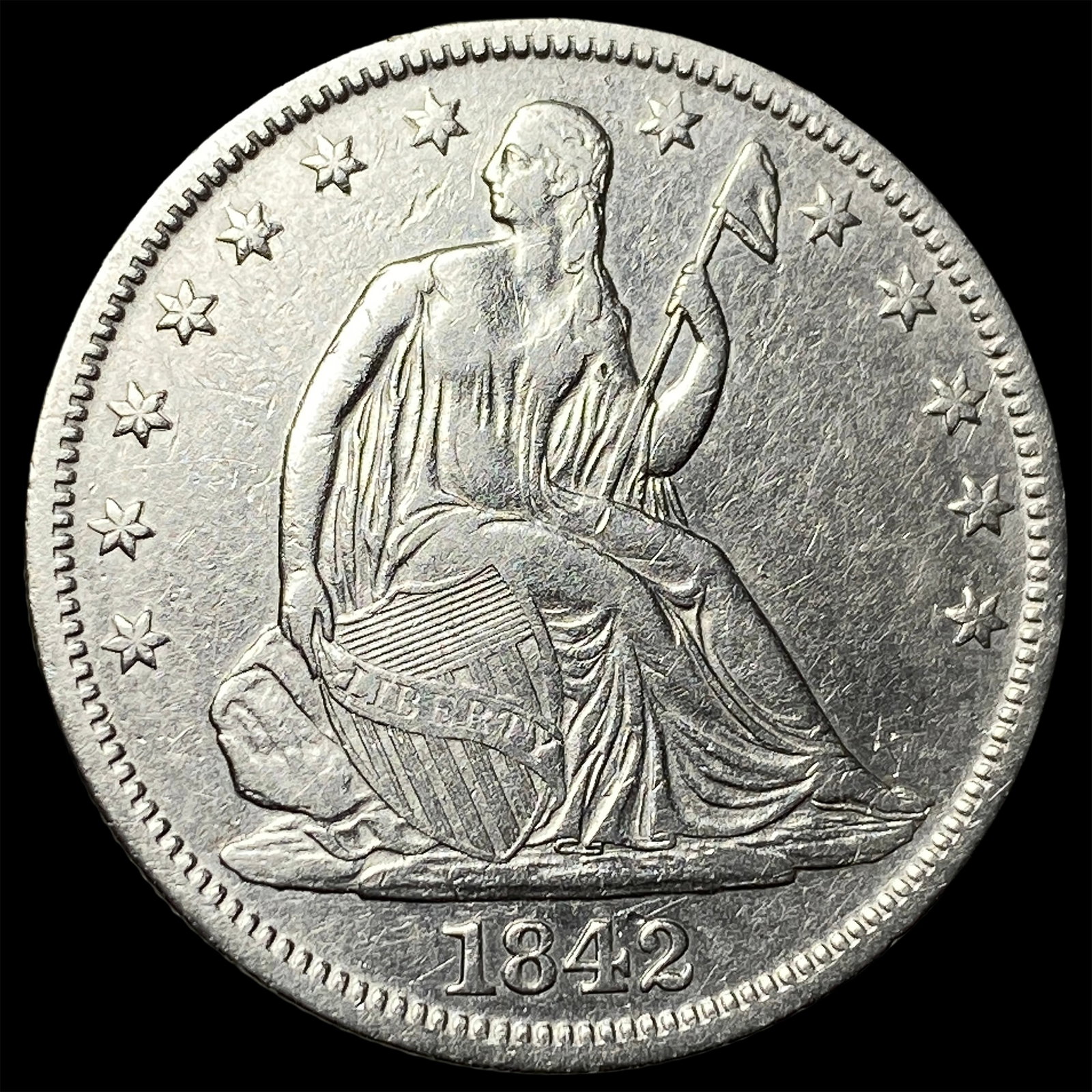 1842-O Silver Seated Liberty Half Dollar CLOSELY UNCIRCULATED: 1842-O Silver Seated Liberty Half Dollar CLOSELY UNCIRCULATED