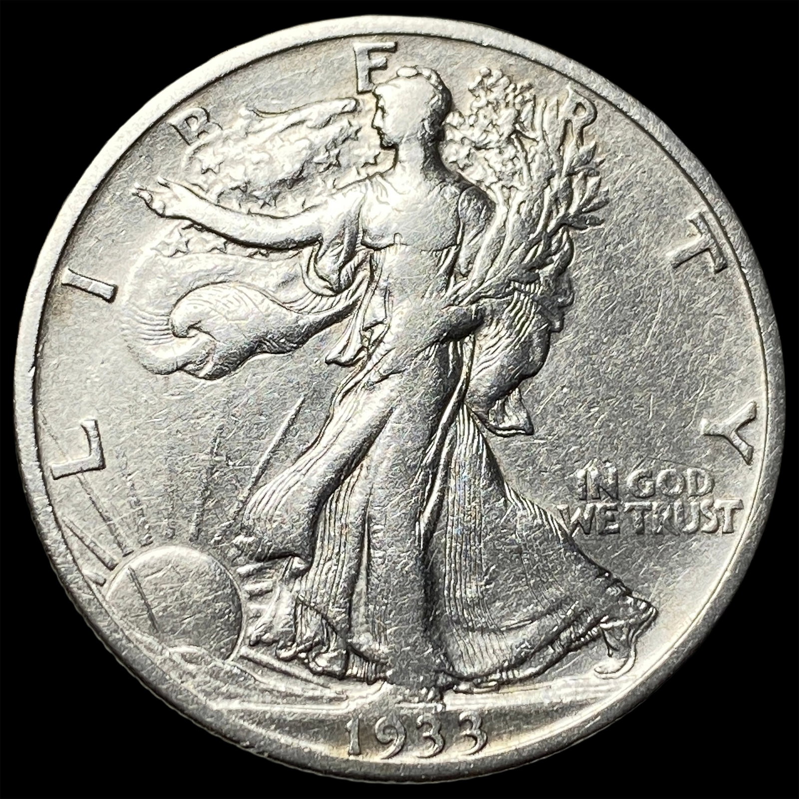 1933-S Silver Walking Liberty Half Dollar CLOSELY UNCIRCULATED: 1933-S Silver Walking Liberty Half Dollar CLOSELY UNCIRCULATED