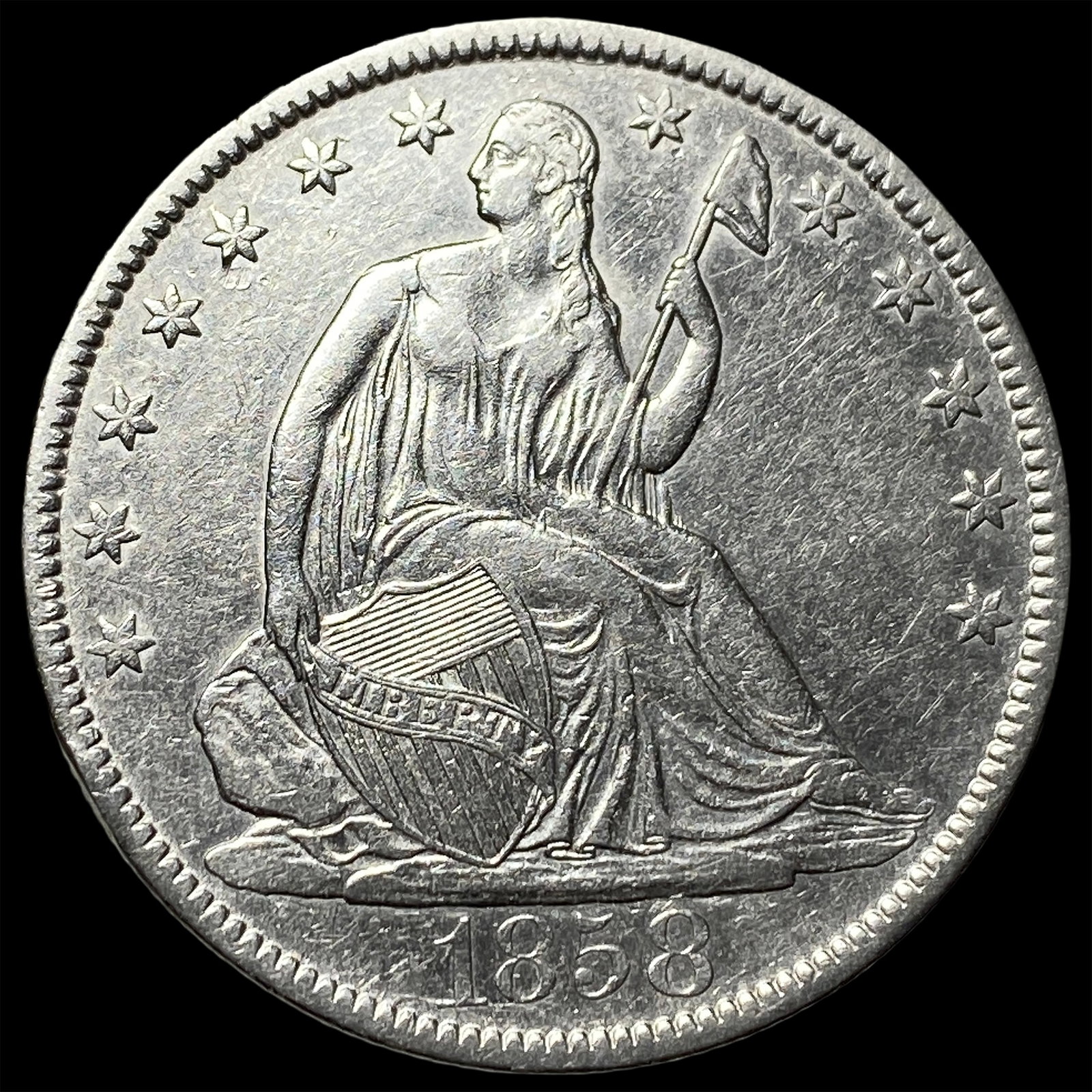 1858-O Silver Half Dollar UNCIRCULATED: 1858-O Silver Half Dollar UNCIRCULATED