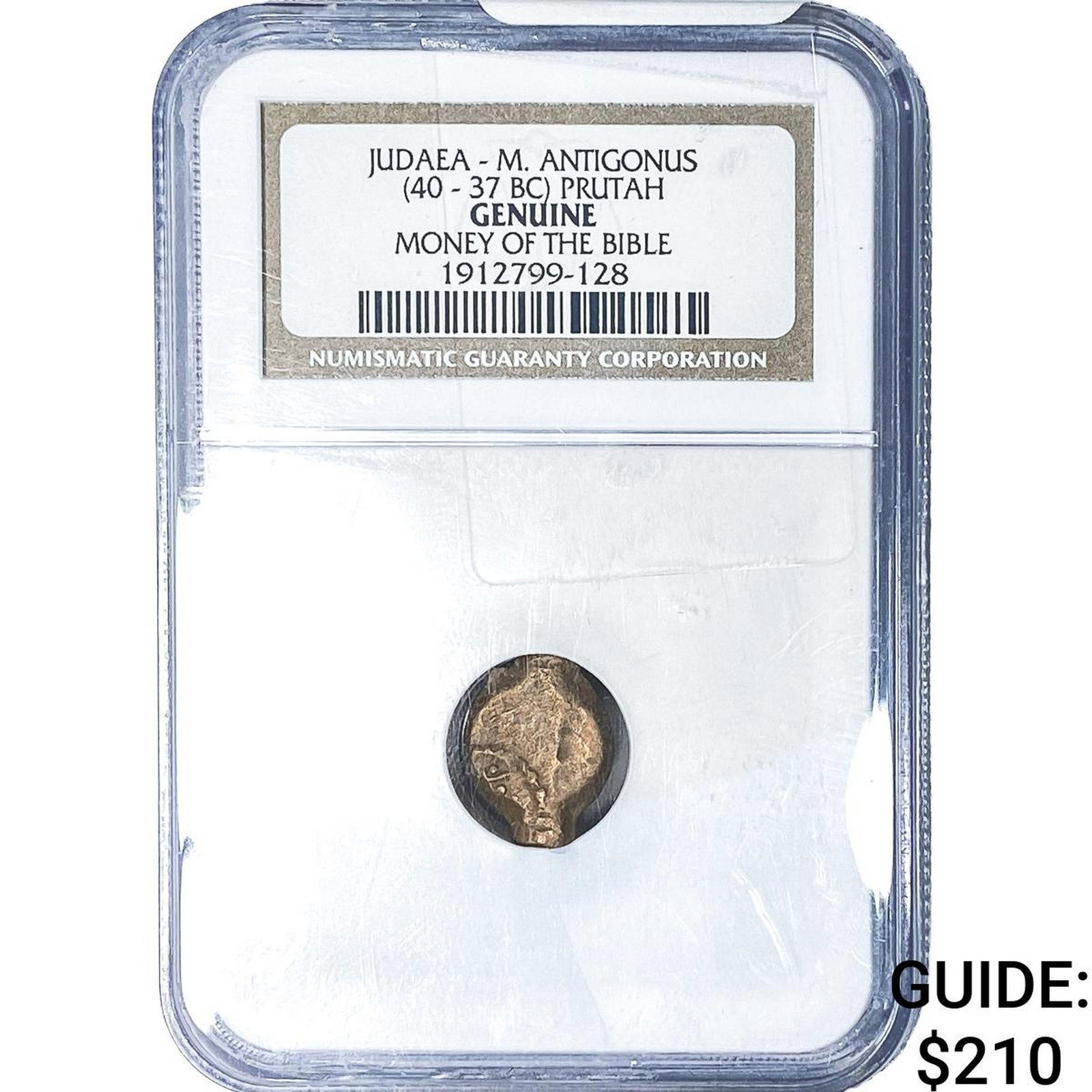 40-37 BC Ancient Judaea, M Antigonus Bronze Prutah NGC Genuine (1 of 2)