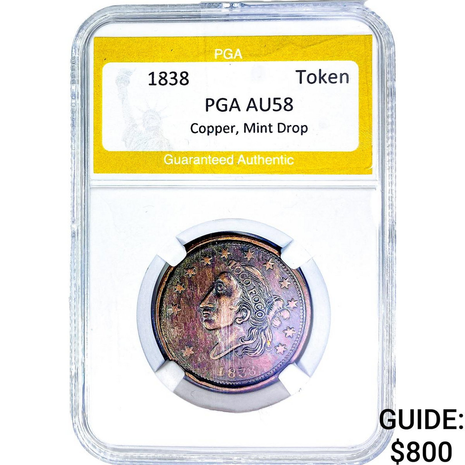 1838 Token Copper, Mint Drop PGA AU58: 1838 Token Copper, Mint Drop PGA AU58