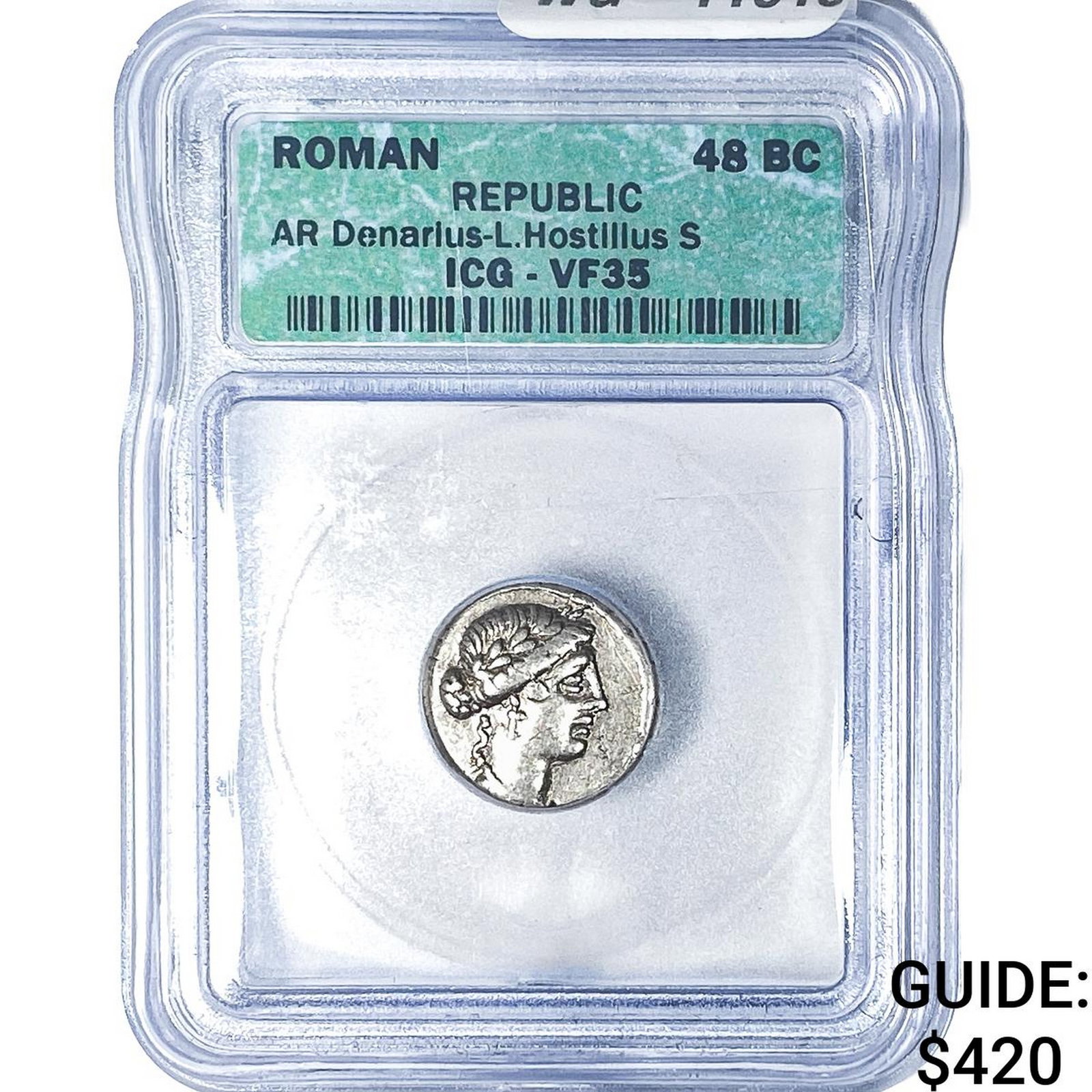48 BC Roman Republic L. Hostillius Silver Denarius ICG VF35: 48 BC Roman Republic L. Hostillius Silver Denarius ICG VF35
