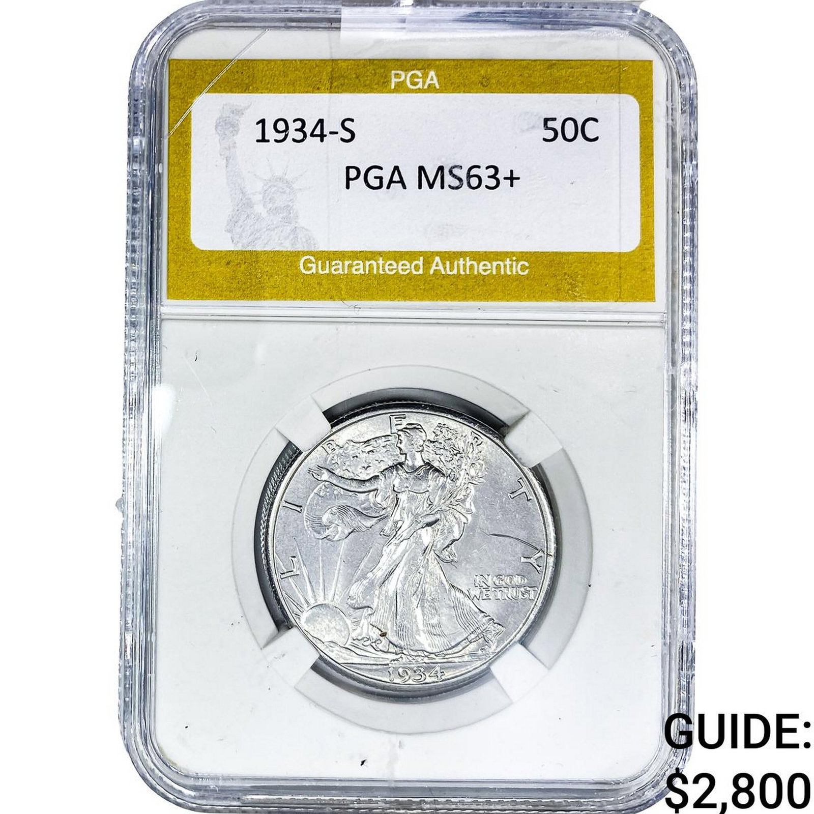 1934-S Walking Liberty Half Dollar PGA MS63+: 1934-S Walking Liberty Half Dollar PGA MS63+