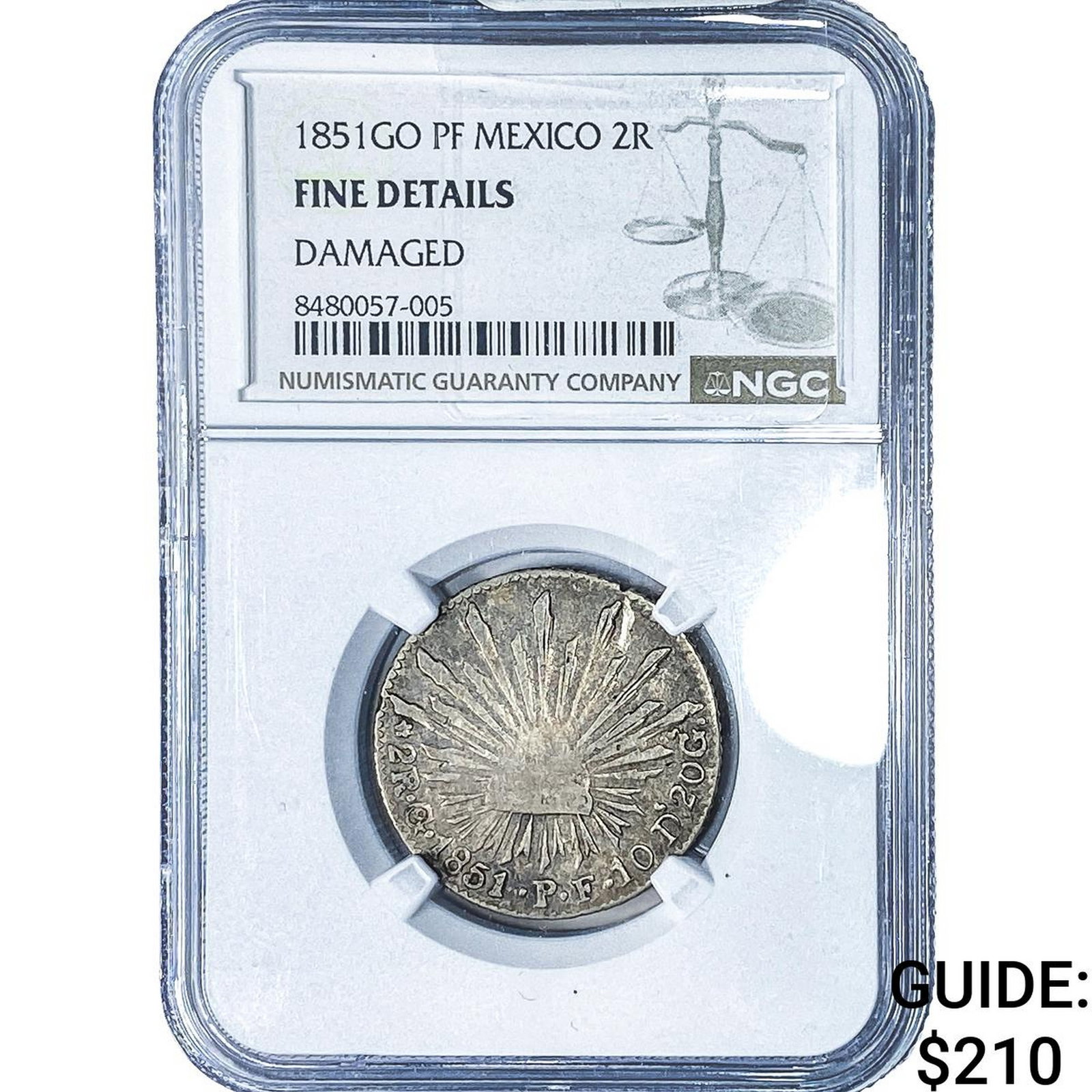 1851-GO Mexico Silver 2 Reales NGC F Details (1 of 2)