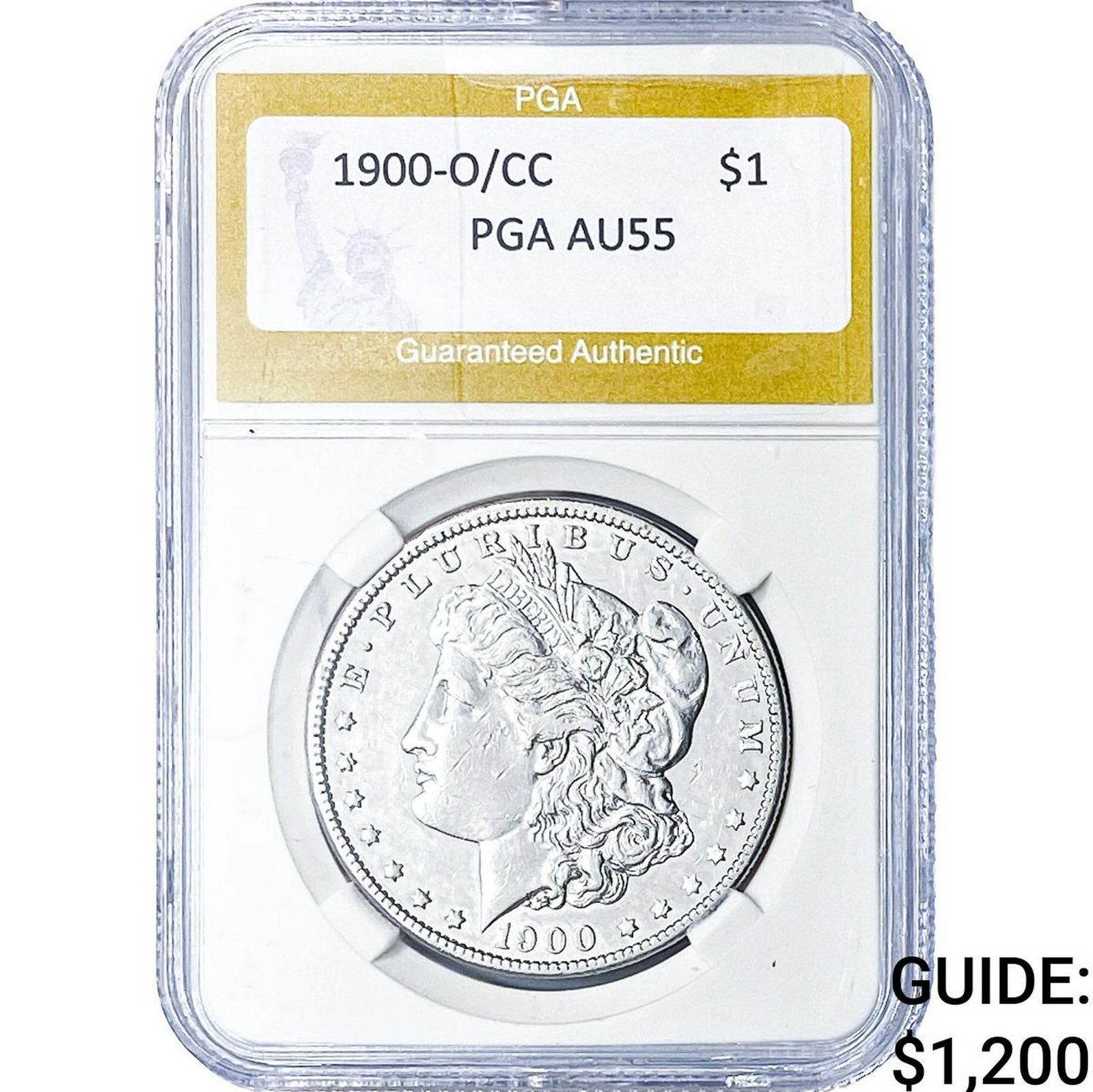 1900-O/CC Morgan Silver Dollar PGA AU55: 1900-O/CC Morgan Silver Dollar PGA AU55