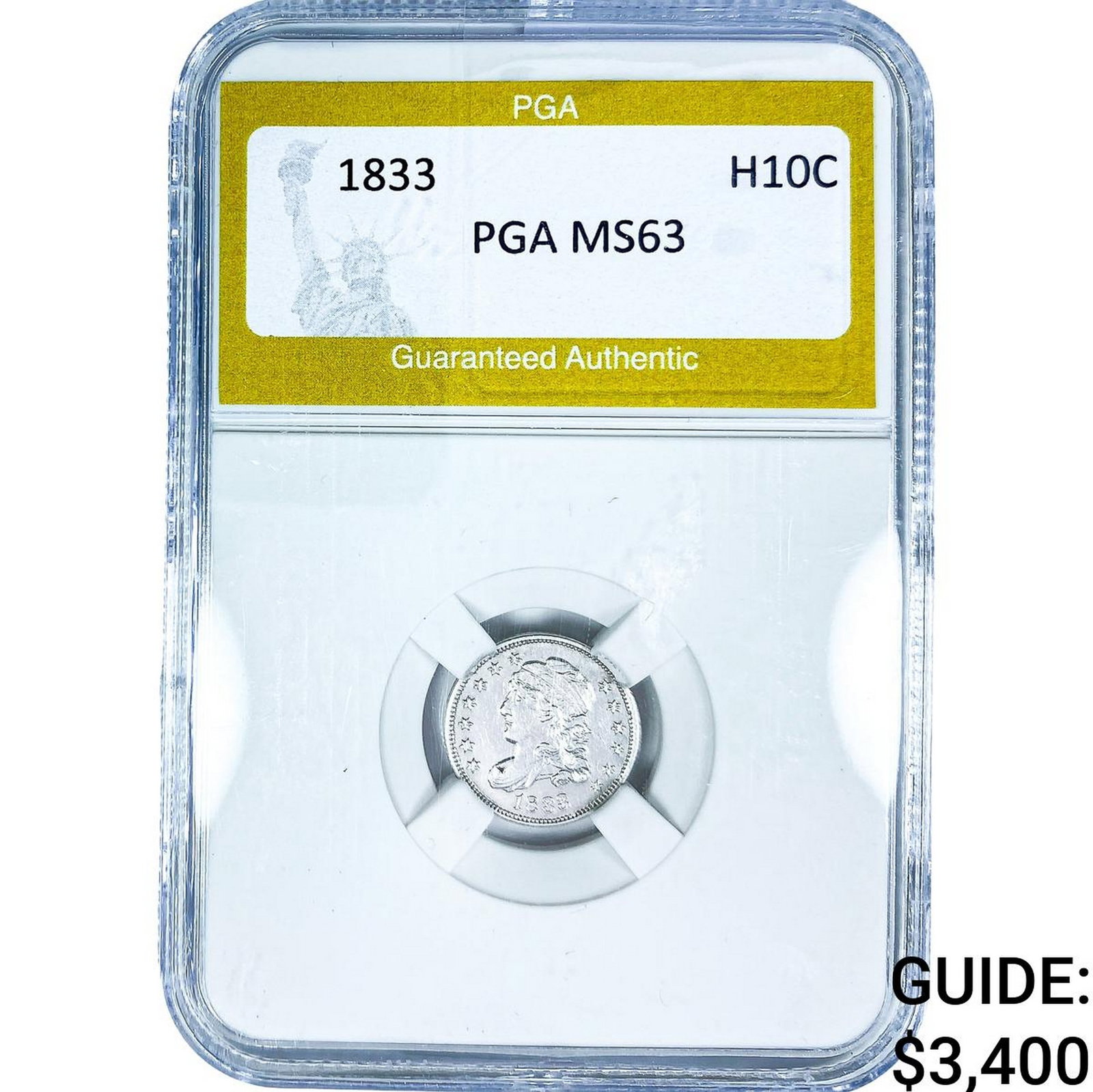 1833 Capped Bust Half Dime PGA MS63: 1833 Capped Bust Half Dime PGA MS63