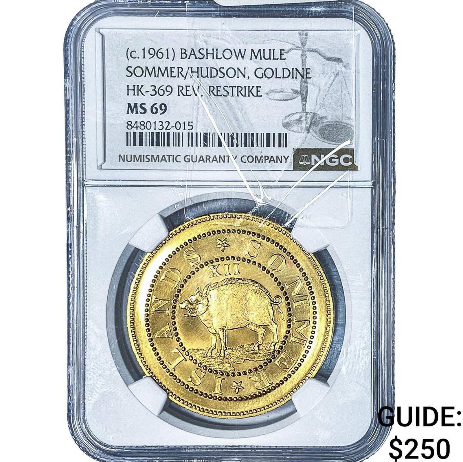 1961 Bashlow Mule Goldine Restrike Medal NGC MS69 (1 of 2)