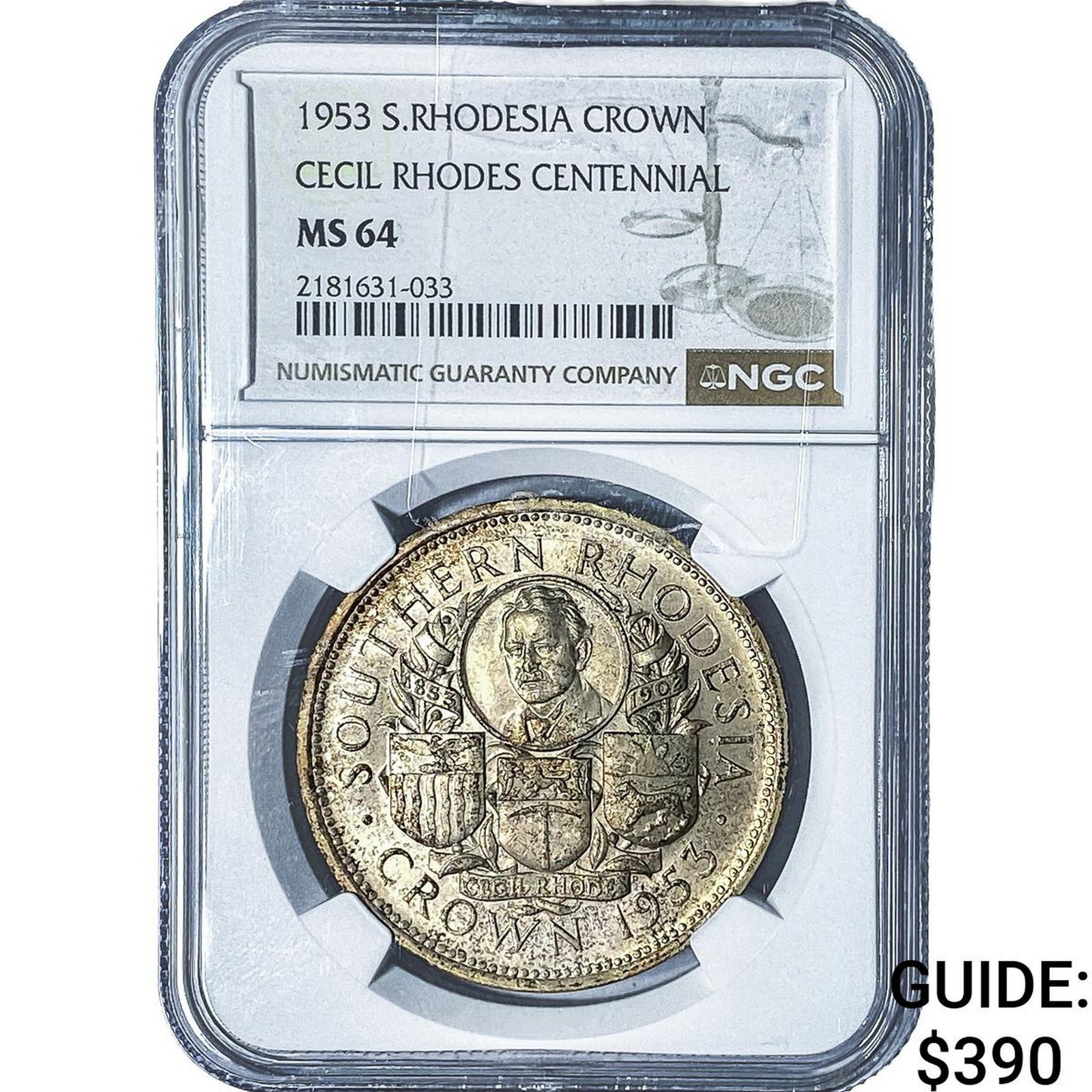 1953 S. Rhodesia Silver Crown NGC MS64: 1953 S. Rhodesia Silver Crown NGC MS64