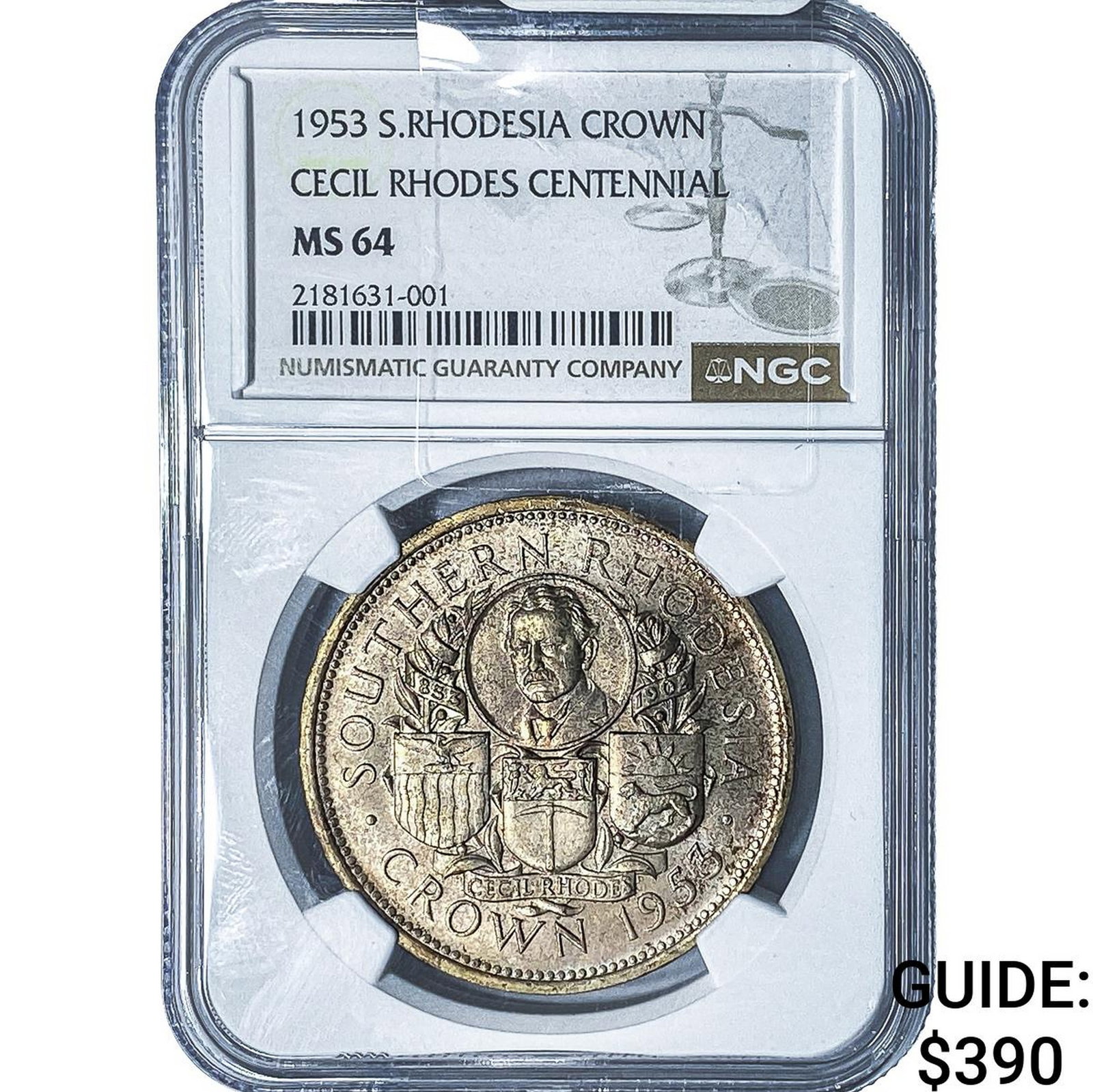 1953 S. Rhodesia Silver Crown NGC MS64: 1953 S. Rhodesia Silver Crown NGC MS64