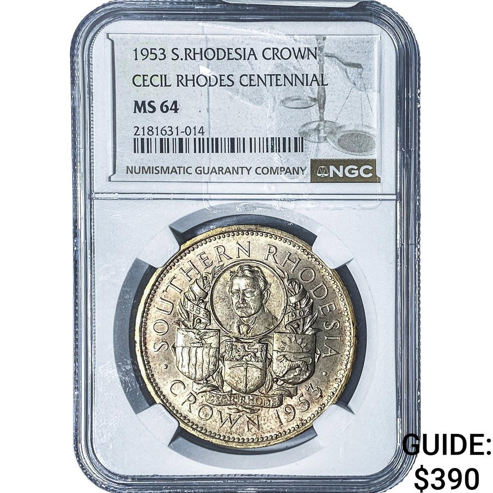 1953 S. Rhodesia Silver Crown NGC MS64: 1953 S. Rhodesia Silver Crown NGC MS64