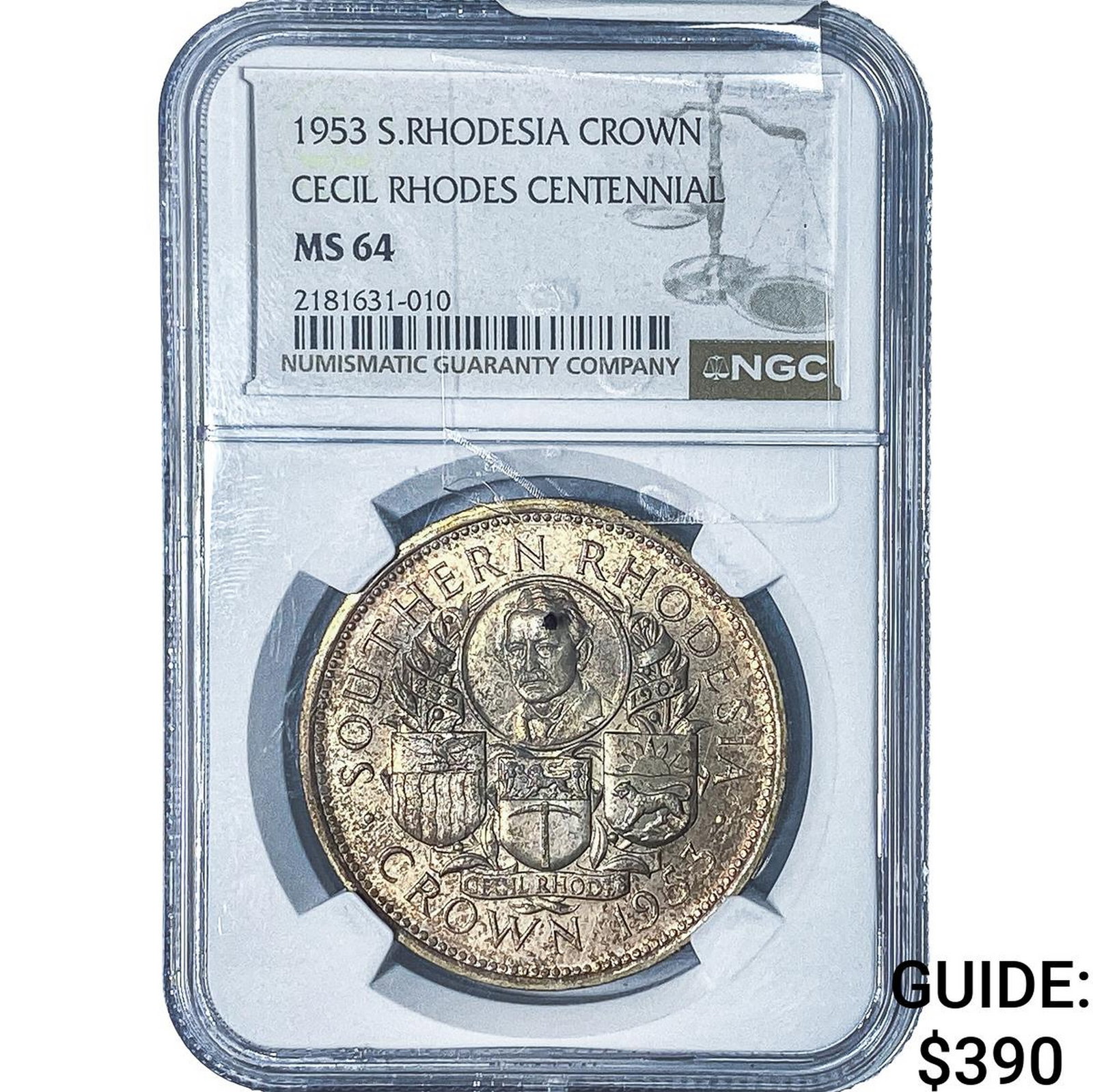 1953 S. Rhodesia Silver Crown NGC MS64: 1953 S. Rhodesia Silver Crown NGC MS64