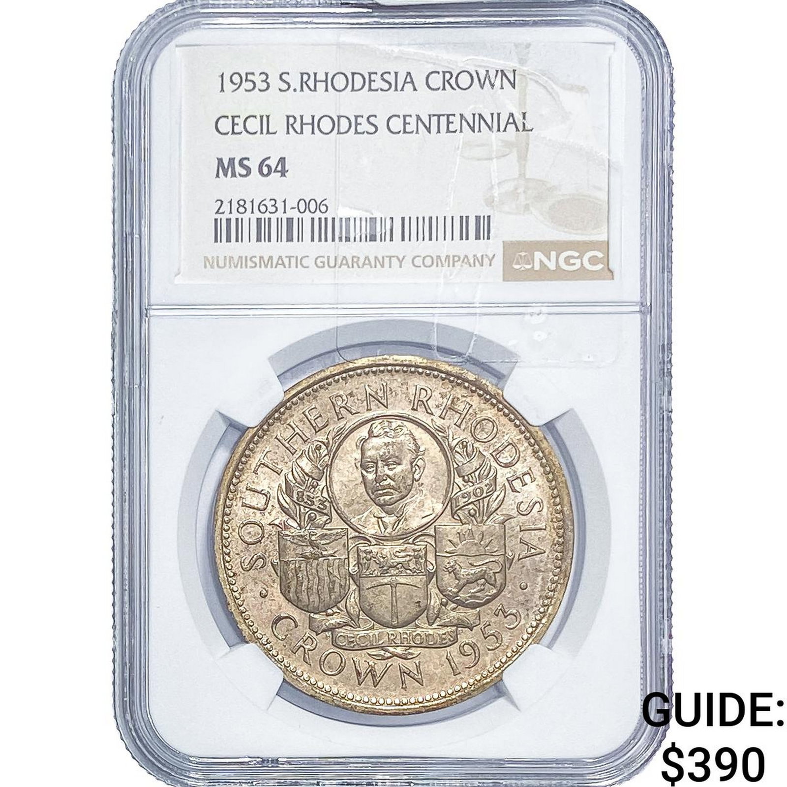 1953 S. Rhodesia Silver Crown NGC MS64: 1953 S. Rhodesia Silver Crown NGC MS64