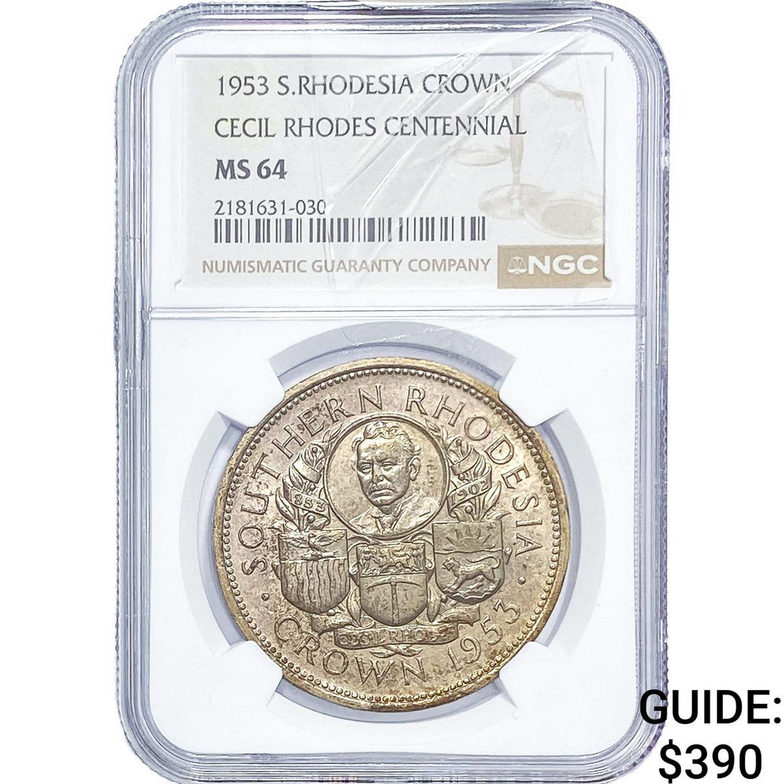 1953 S. Rhodesia Silver Crown NGC MS64: 1953 S. Rhodesia Silver Crown NGC MS64