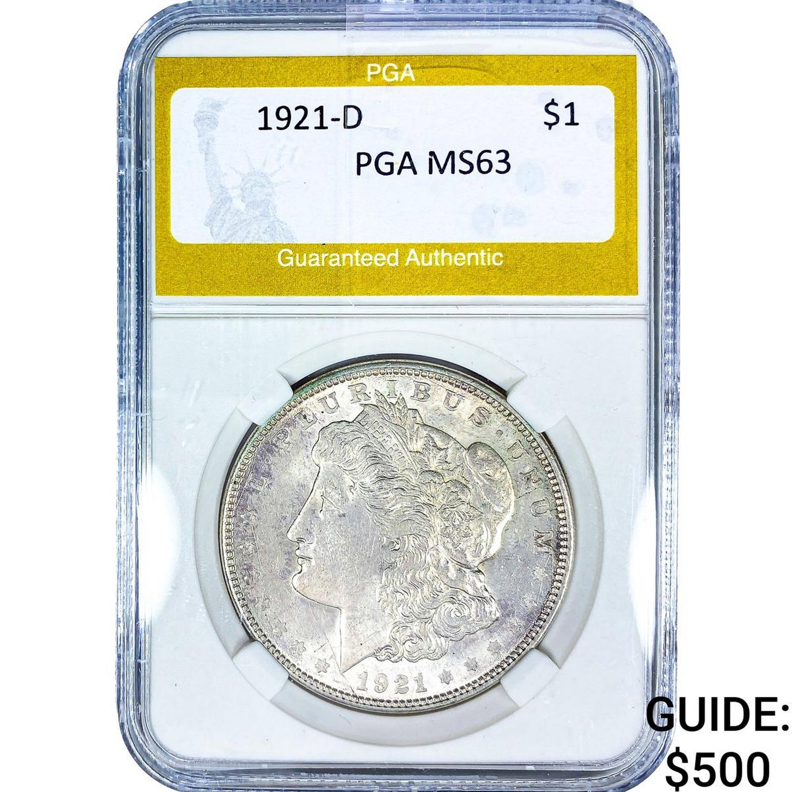 1921-D Morgan Silver Dollar PGA MS63: 1921-D Morgan Silver Dollar PGA MS63