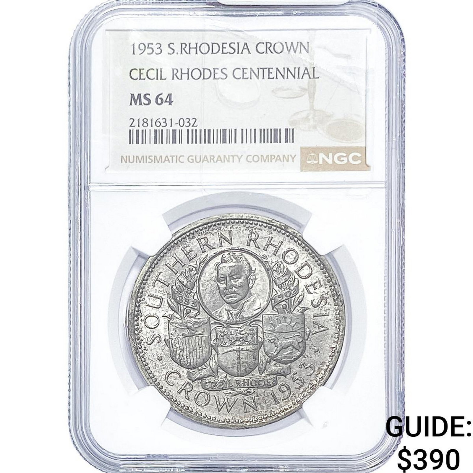 1953 S. Rhodesia Silver Crown NGC MS64: 1953 S. Rhodesia Silver Crown NGC MS64