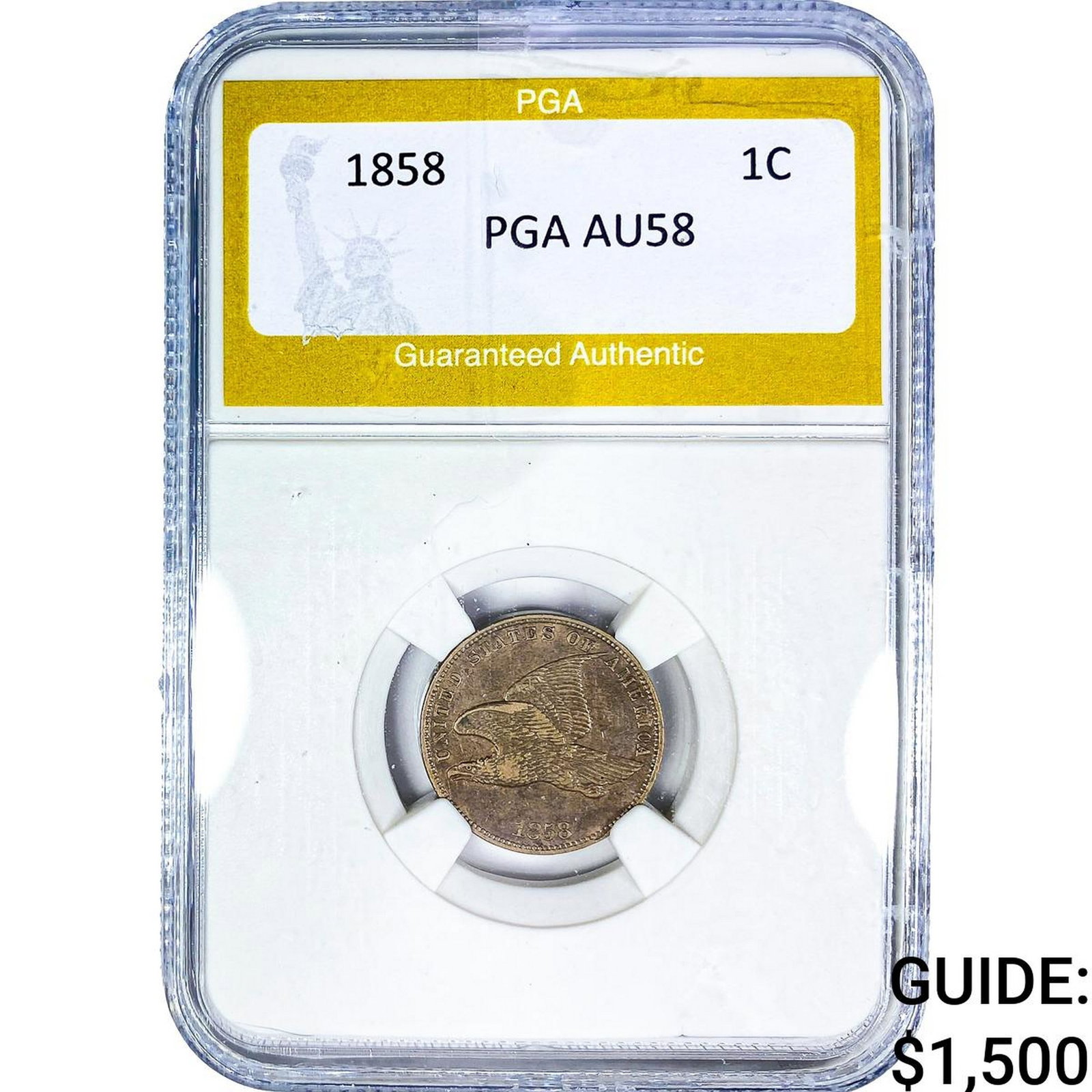 1858 Flying Eagle Cent PGA AU58: 1858 Flying Eagle Cent PGA AU58