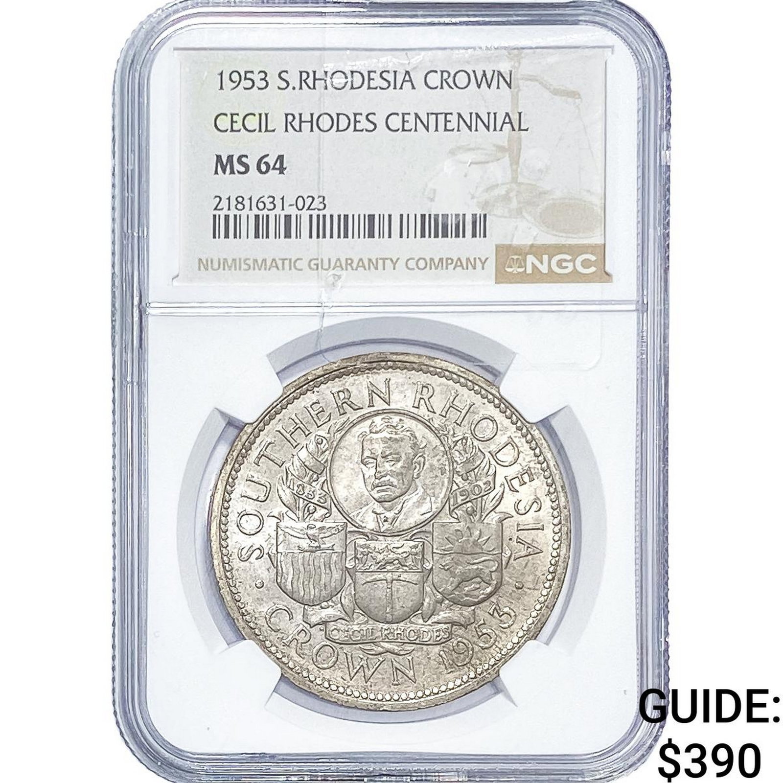 1953 S. Rhodesia Silver Crown NGC MS64: 1953 S. Rhodesia Silver Crown NGC MS64