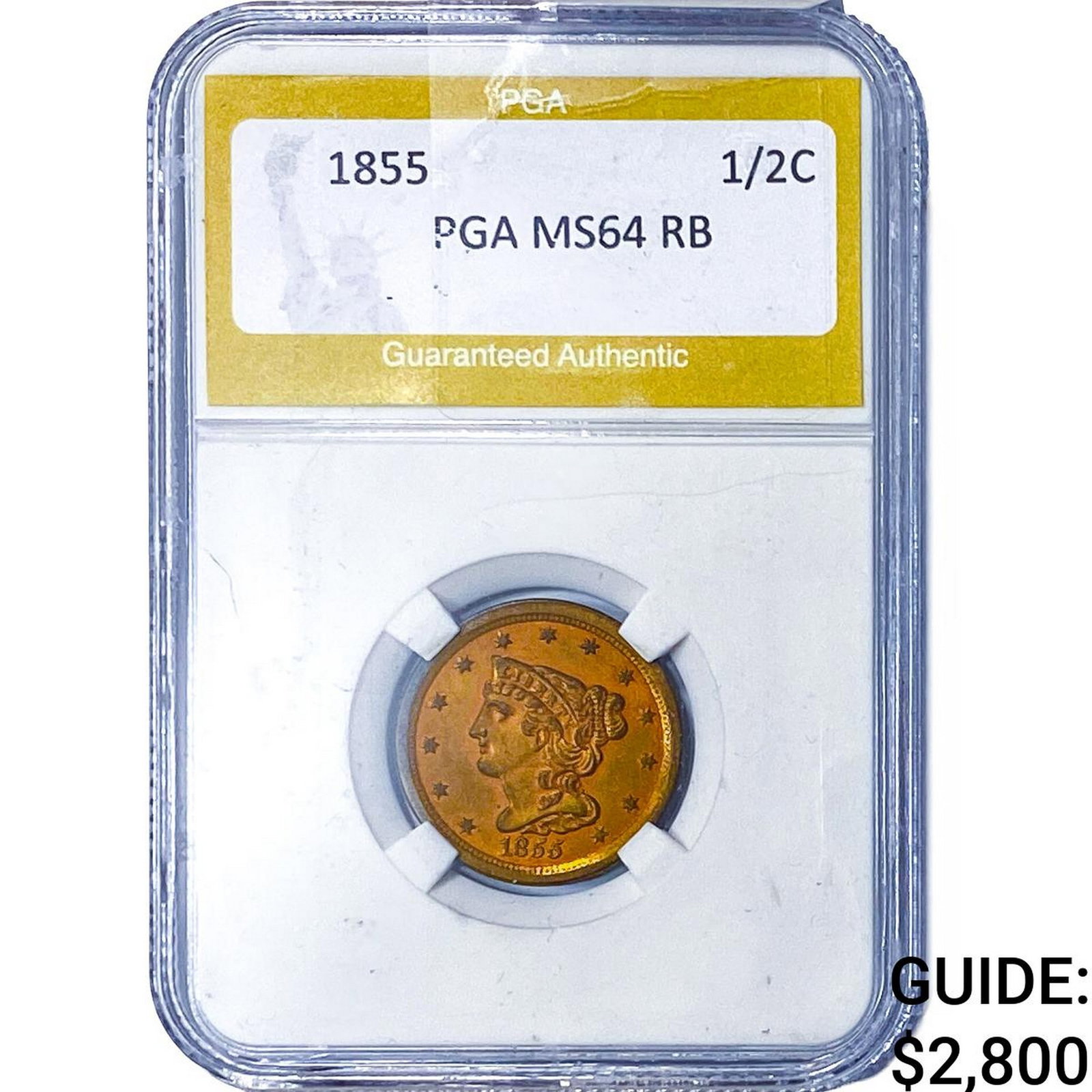 1855 Braided Hair Half Cent PGA MS64 RB (1 of 2)