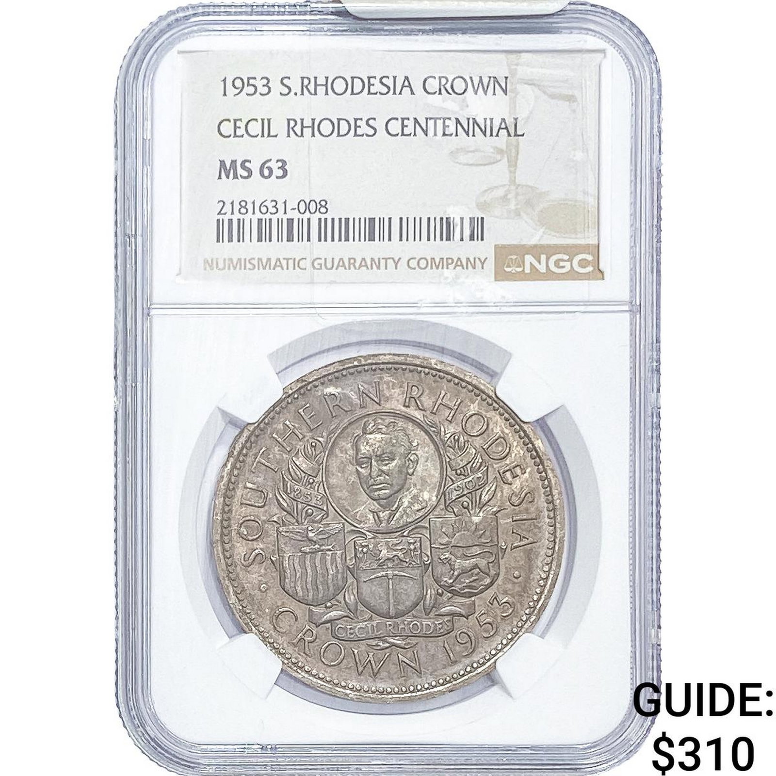 1953 S. Rhodesia Silver Crown NGC MS63: 1953 S. Rhodesia Silver Crown NGC MS63