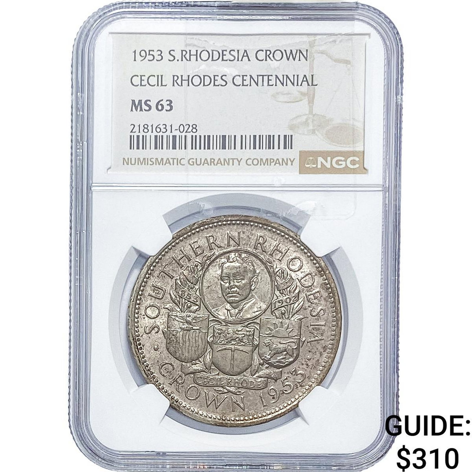 1953 S. Rhodesia Silver Crown NGC MS63: 1953 S. Rhodesia Silver Crown NGC MS63
