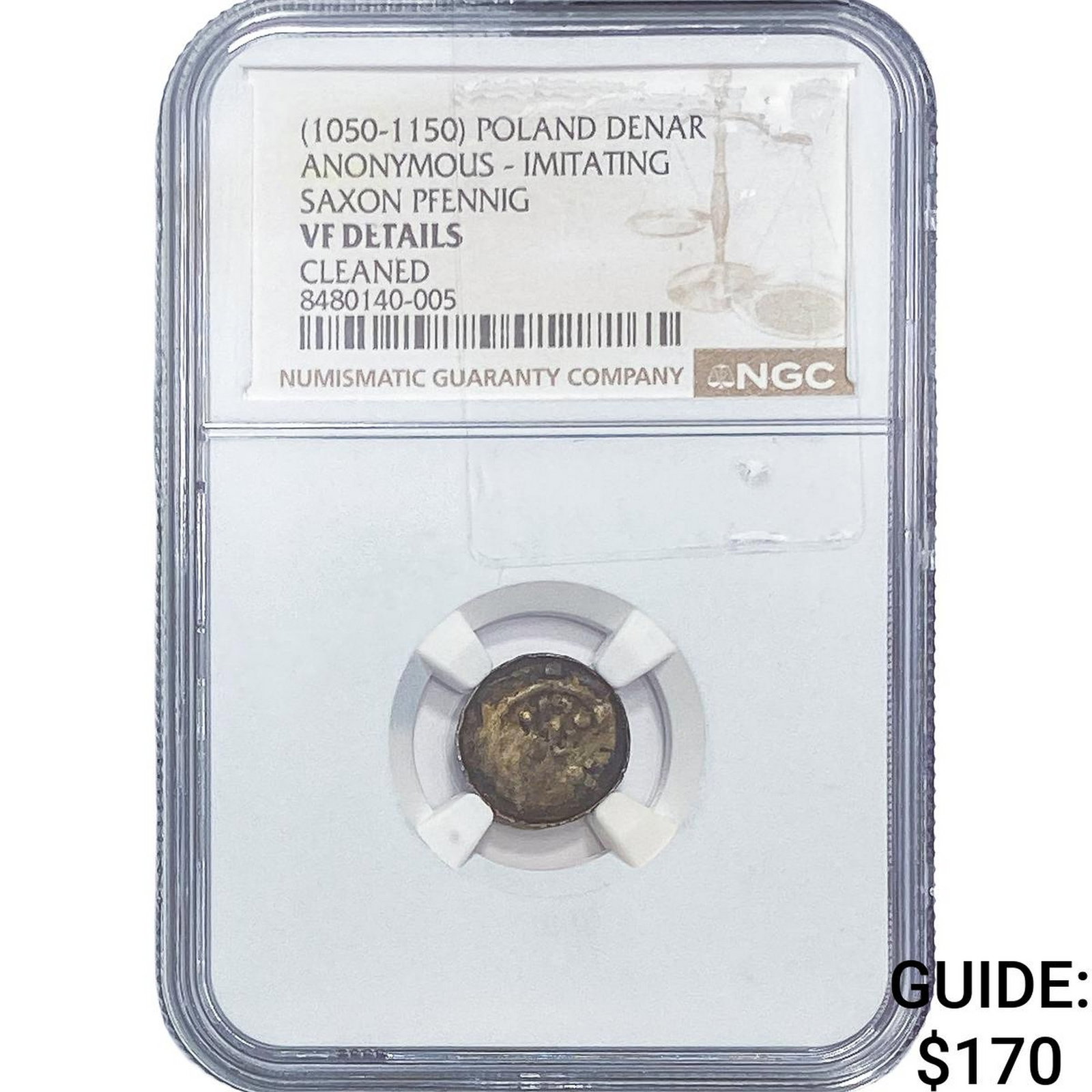 (1050-1150) Poland Silver Denar Imitating Saxon Pfennig NGC VF Details: (1050-1150) Poland Silver Denar Imitating Saxon Pfennig NGC VF Details