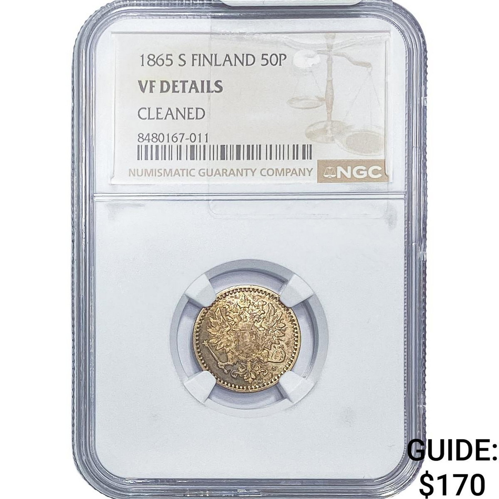 1865 S Finland Silver 50 Pennia NGC VF Details: 1865 S Finland Silver 50 Pennia NGC VF Details