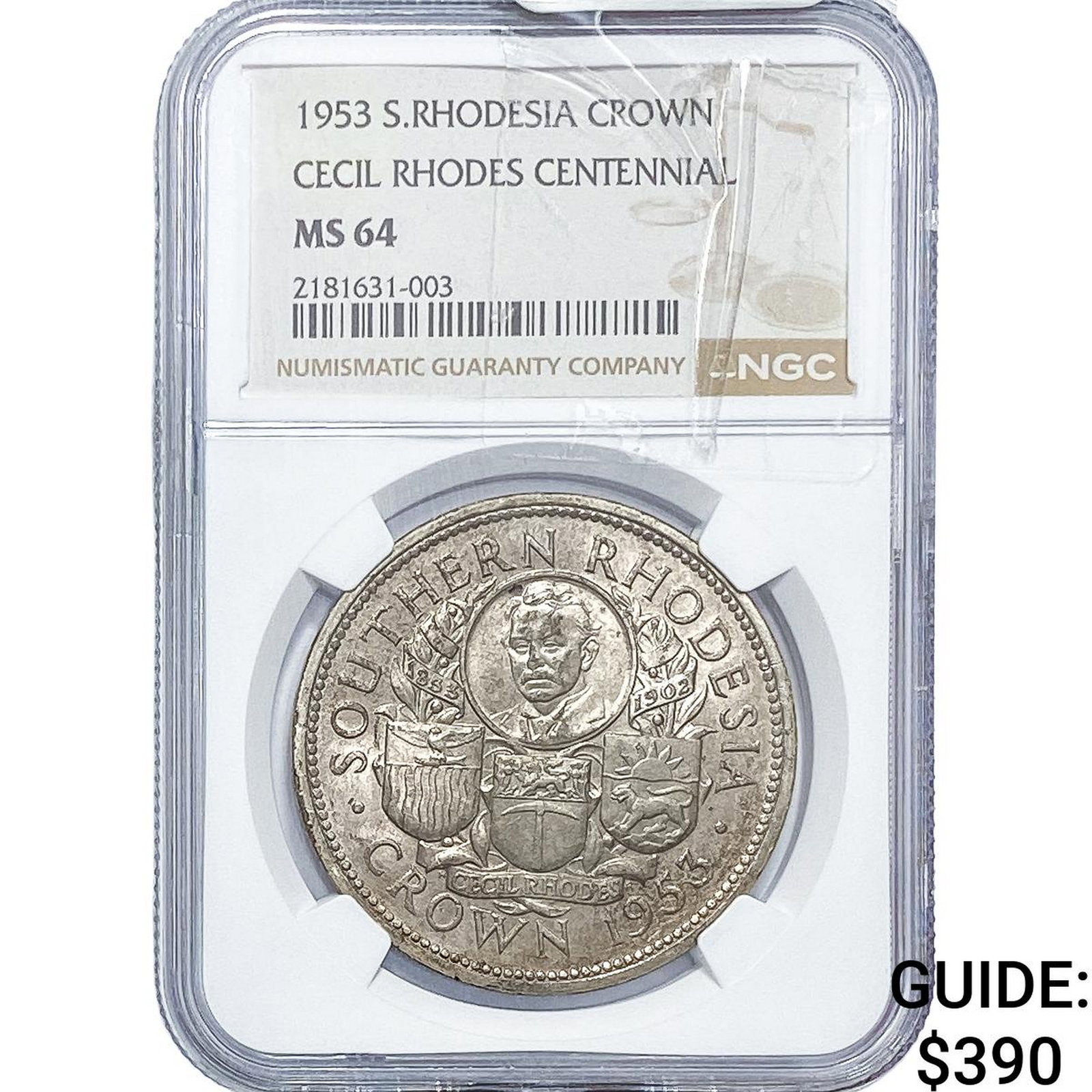 1953 S. Rhodesia Silver Crown NGC MS64: 1953 S. Rhodesia Silver Crown NGC MS64