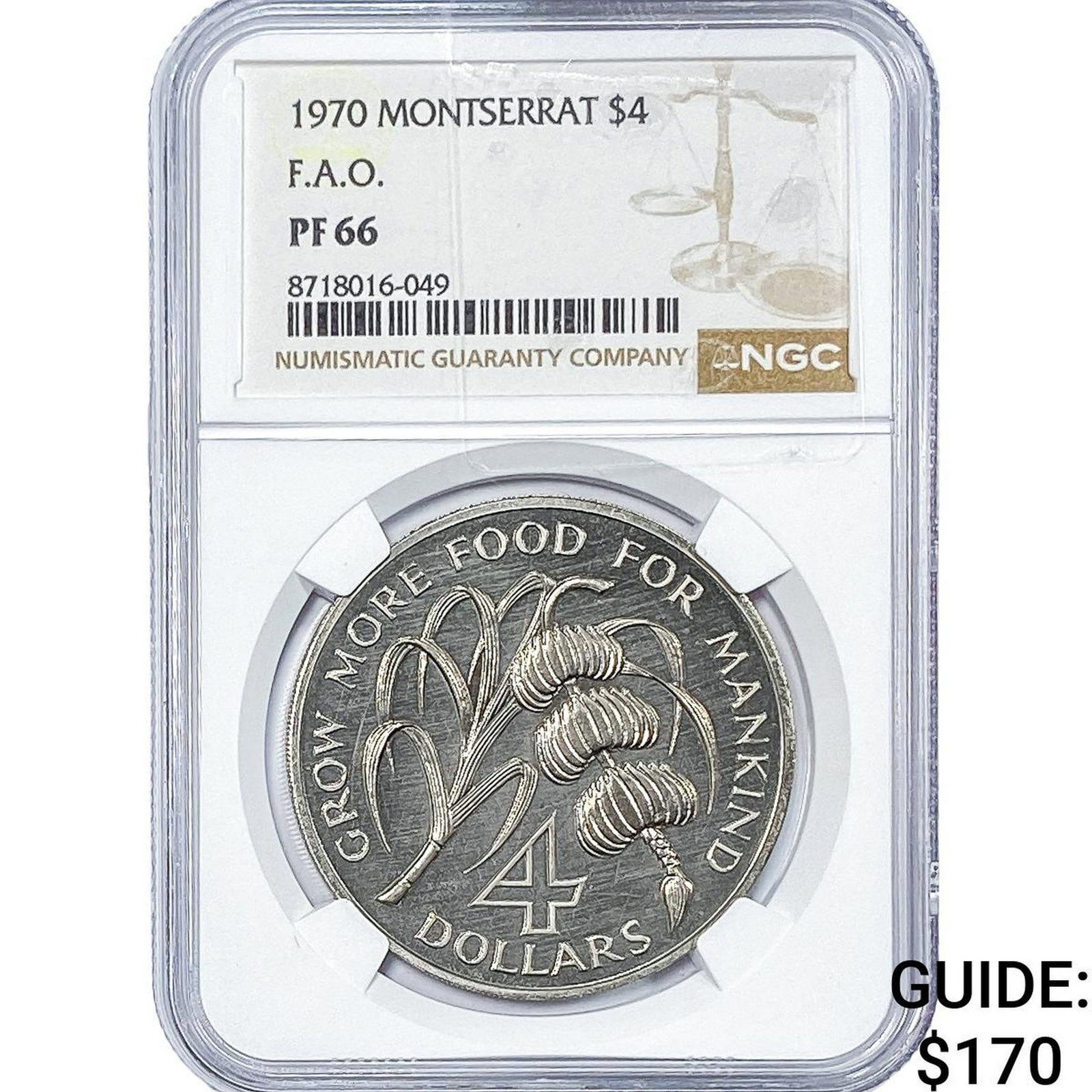 1970 Montserrat Silver F.A.O. 4 Dollars NGC PF66: 1970 Montserrat Silver F.A.O. 4 Dollars NGC PF66