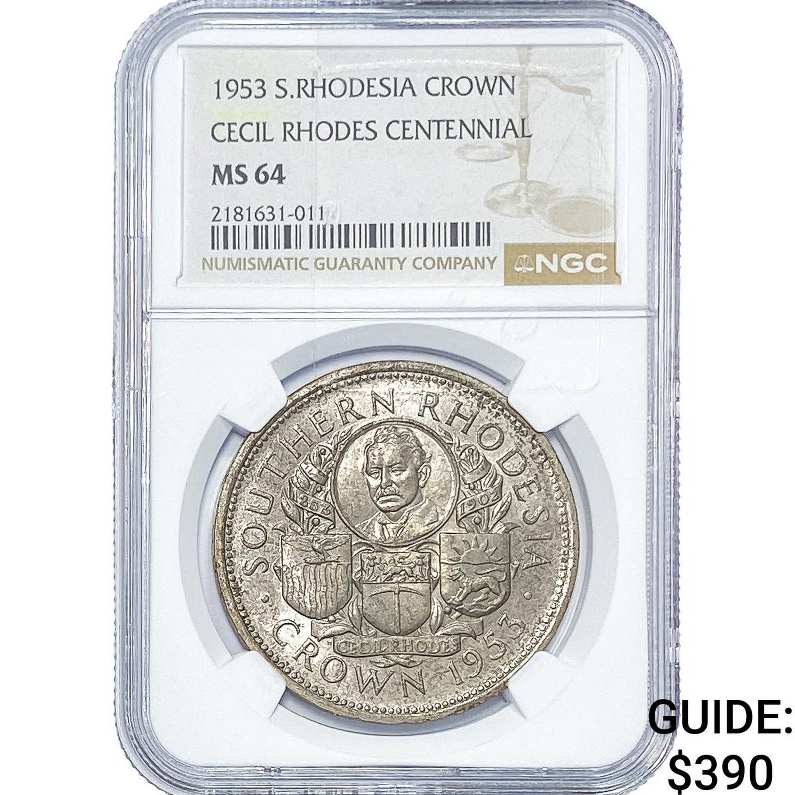 1953 S. Rhodesia Silver Crown NGC MS64: 1953 S. Rhodesia Silver Crown NGC MS64