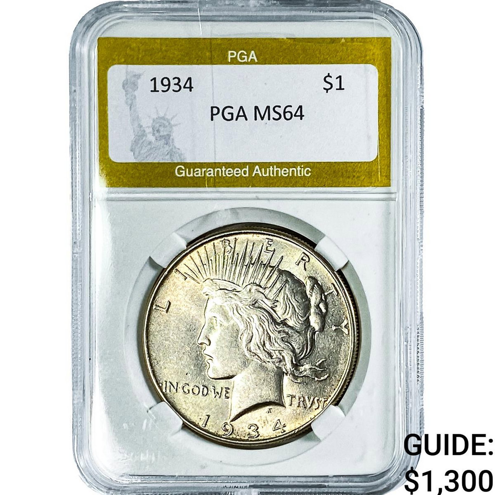 1934 Silver Peace Dollar PGA MS64: 1934 Silver Peace Dollar PGA MS64