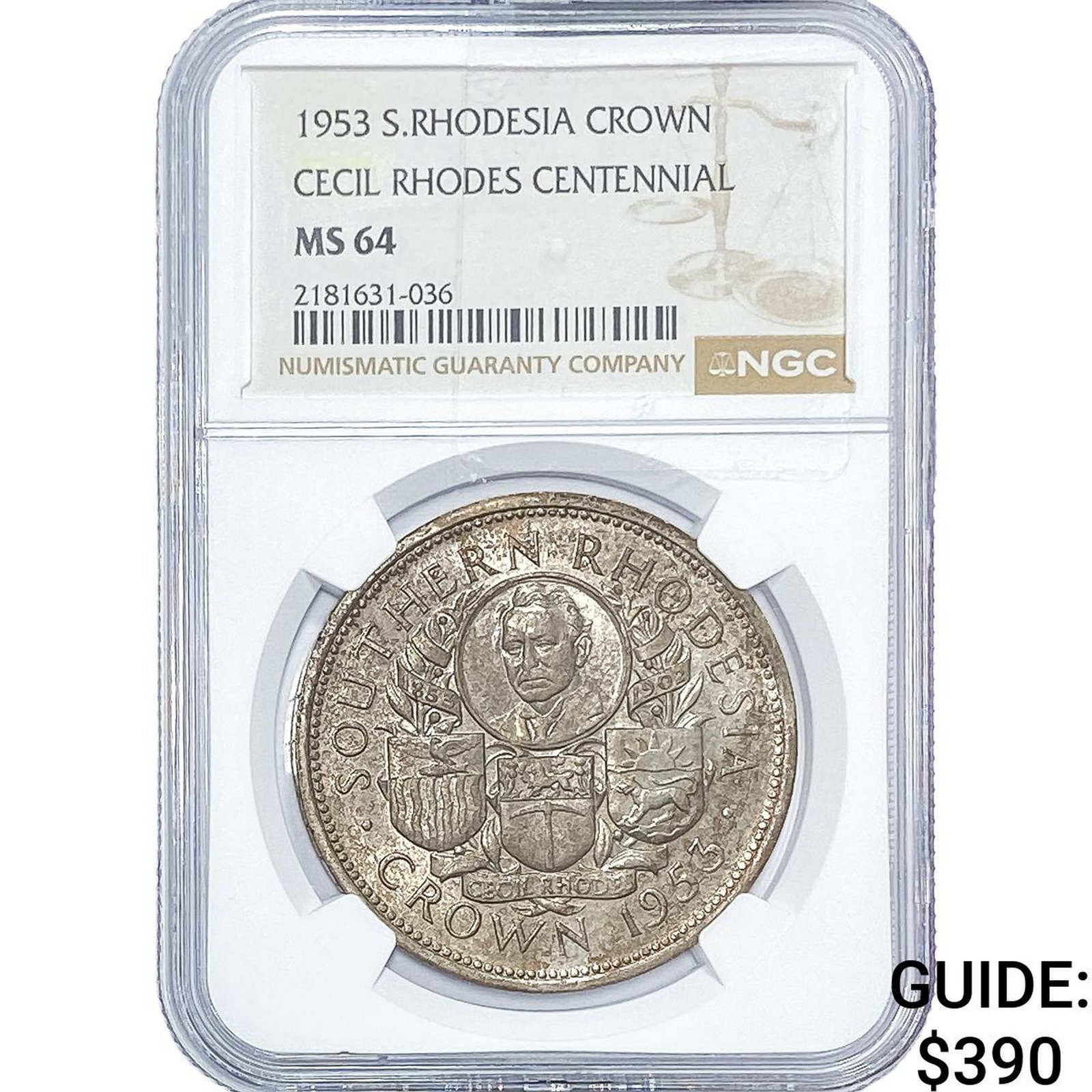 1953 S. Rhodesia Silver Crown NGC MS64: 1953 S. Rhodesia Silver Crown NGC MS64
