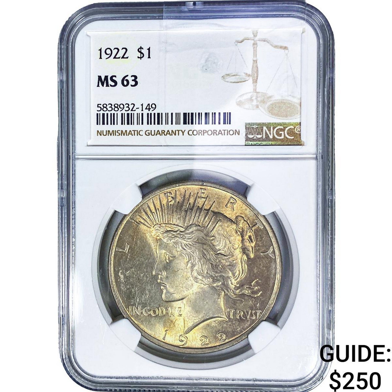 1922 Silver Peace Dollar NGC MS63: 1922 Silver Peace Dollar NGC MS63
