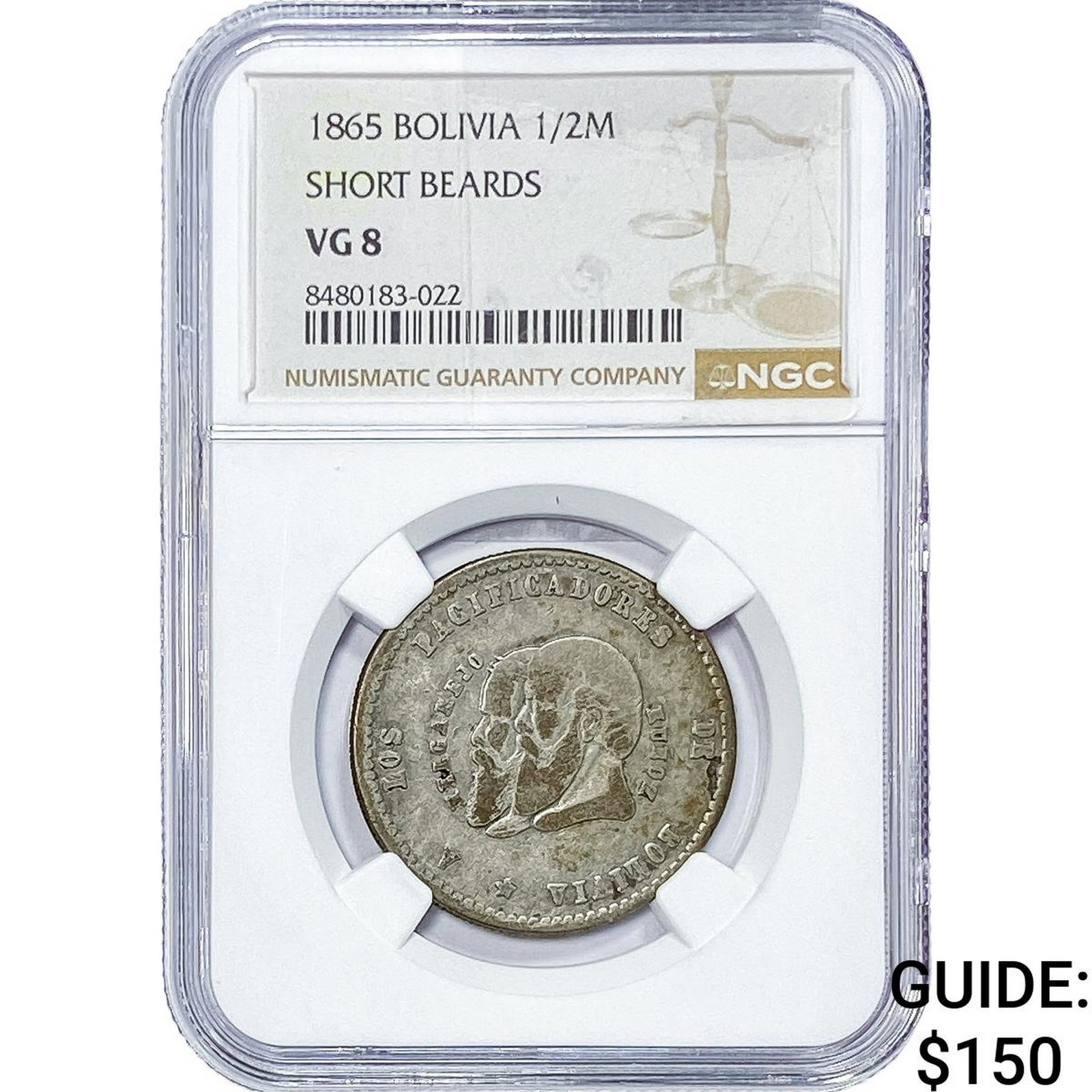 1865 Bolivia Silver 1/2 Melgarejo NGC VG8: 1865 Bolivia Silver 1/2 Melgarejo NGC VG8