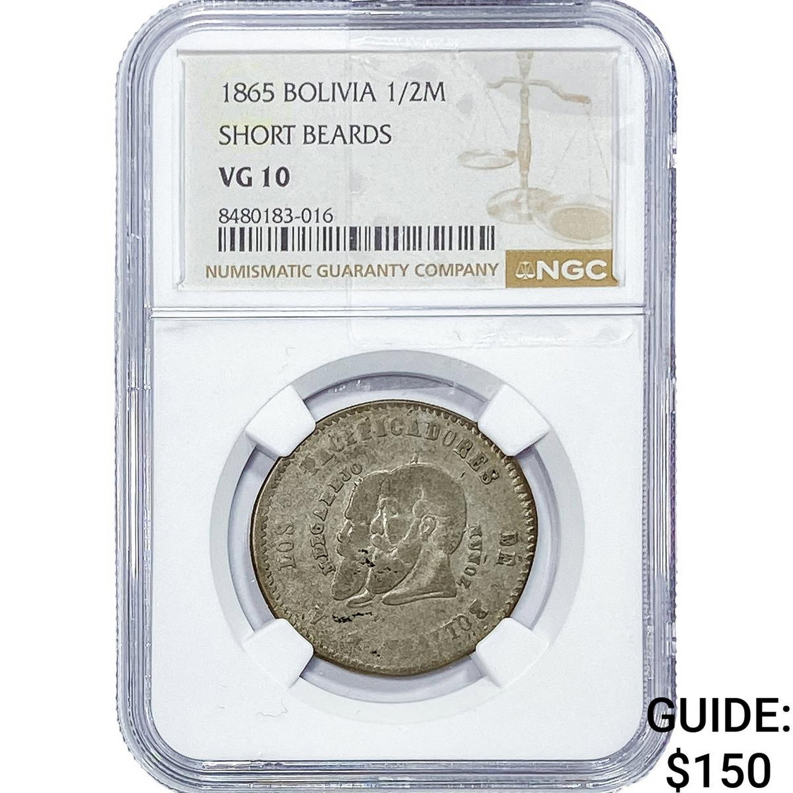 1865 Bolivia Silver 1/2 Melgarejo NGC VG8: 1865 Bolivia Silver 1/2 Melgarejo NGC VG8