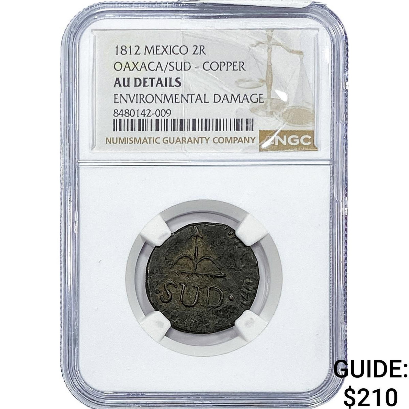 1812 Mexico Copper 2 Reales NGC AU Details (1 of 2)
