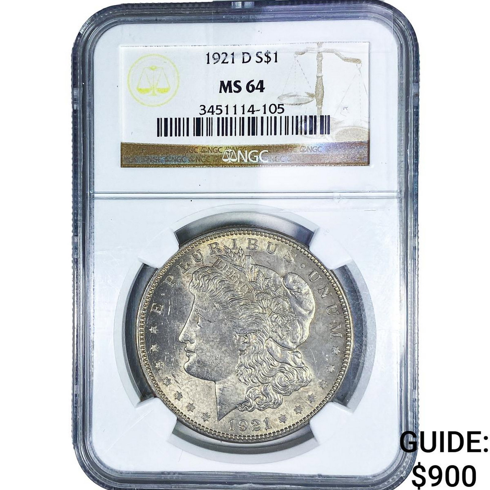 1921-D Morgan Silver Dollar NGC MS64: 1921-D Morgan Silver Dollar NGC MS64