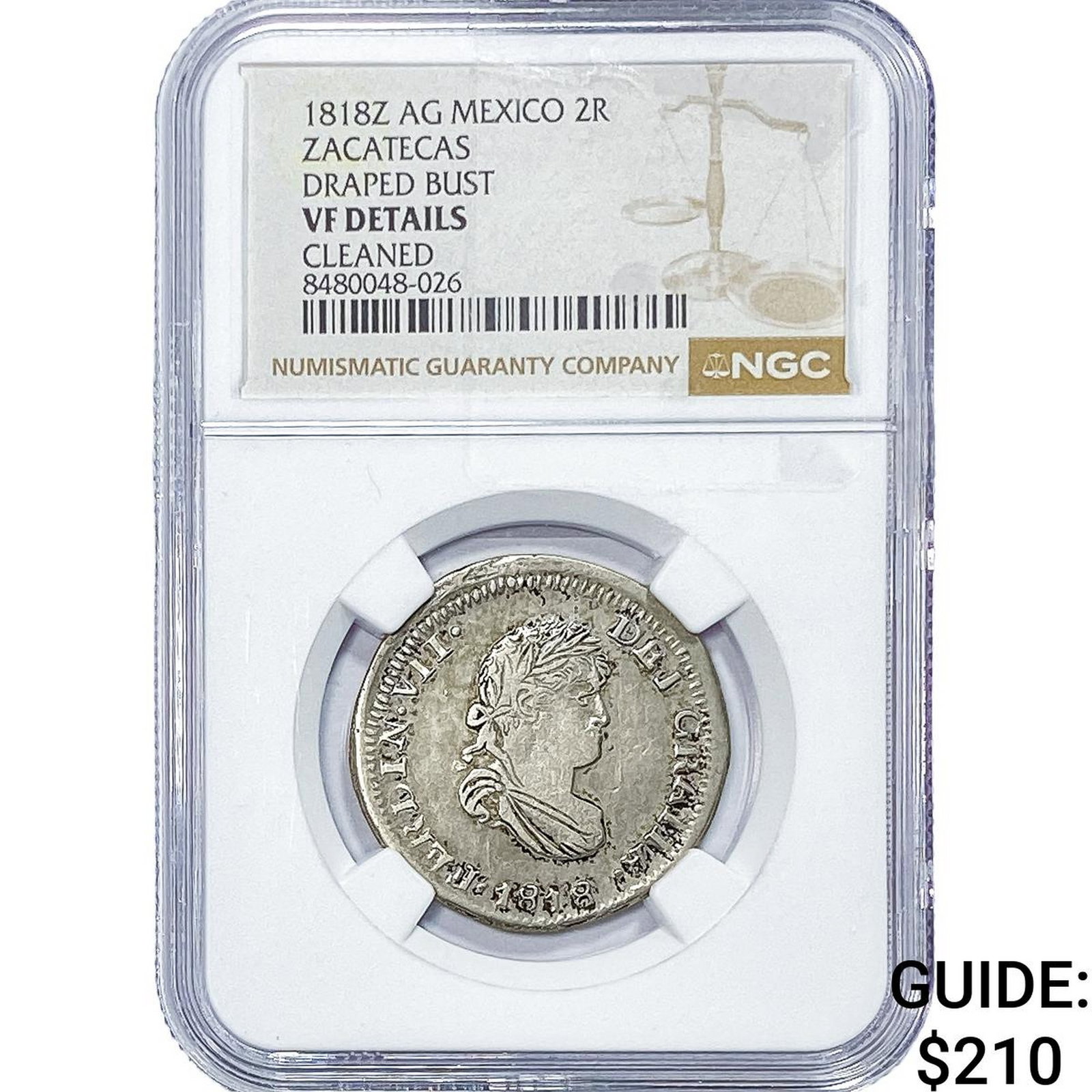 1818-Z Colonial Spain Silver 2 Reales NGC VF Details: 1818-Z Colonial Spain Silver 2 Reales NGC VF Details