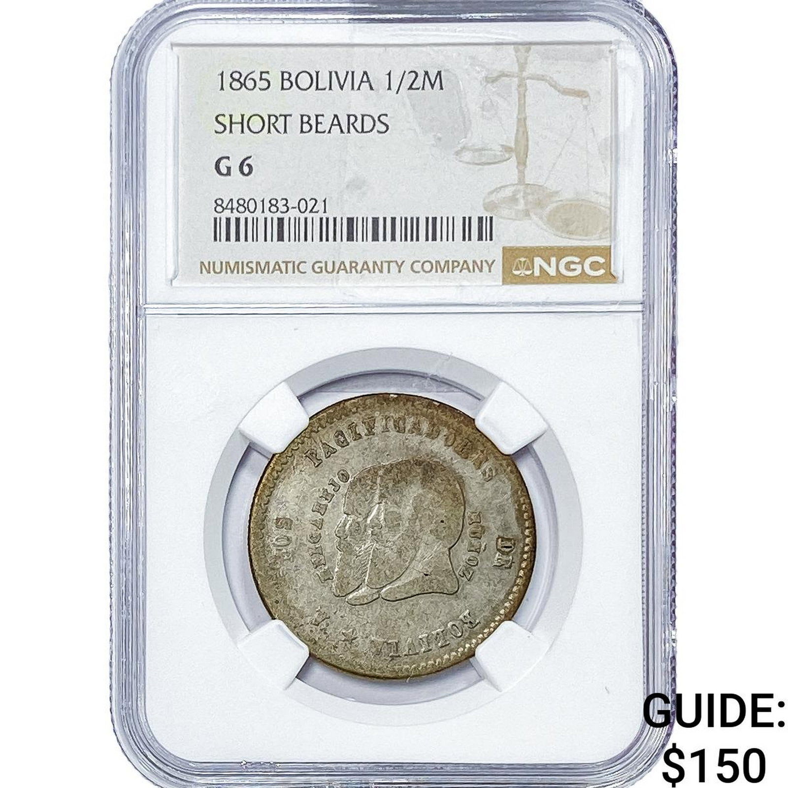 1865 Bolivia Silver 1/2 Melgarejo NGC G6: 1865 Bolivia Silver 1/2 Melgarejo NGC G6
